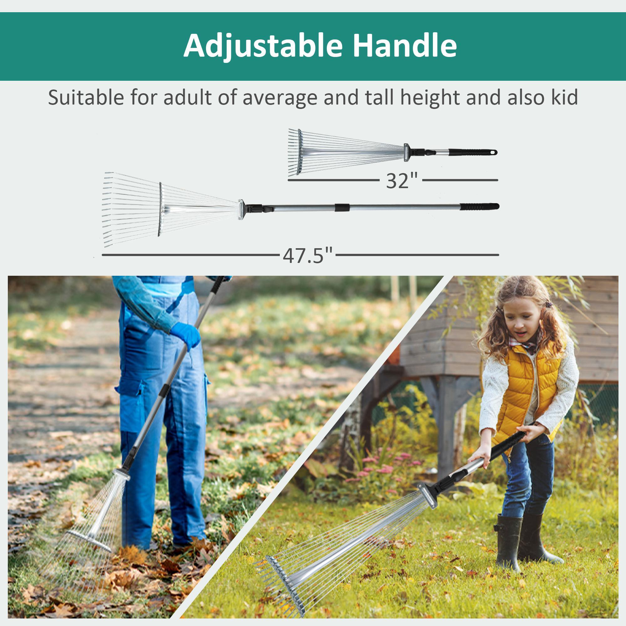Metal Leaf Rake Set, Comes with Large Leaf Scoop, 2 Garden Bags, 1 Pair of Work Gloves, Leaf Clean-Up Tool - Luckyermore
