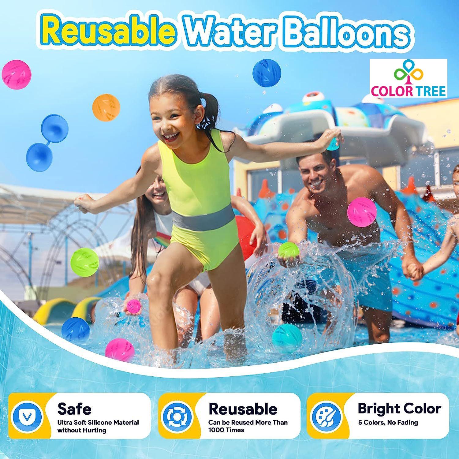 COLOR TREE Reusable Water Balloons, Water Ball for Pool Toys, Summer Toys, Easy Quick Fill & Self-Sealing Water Bombs, Soft Silicone Water Splash Ball, Best Gift for Kids - Luckyermore