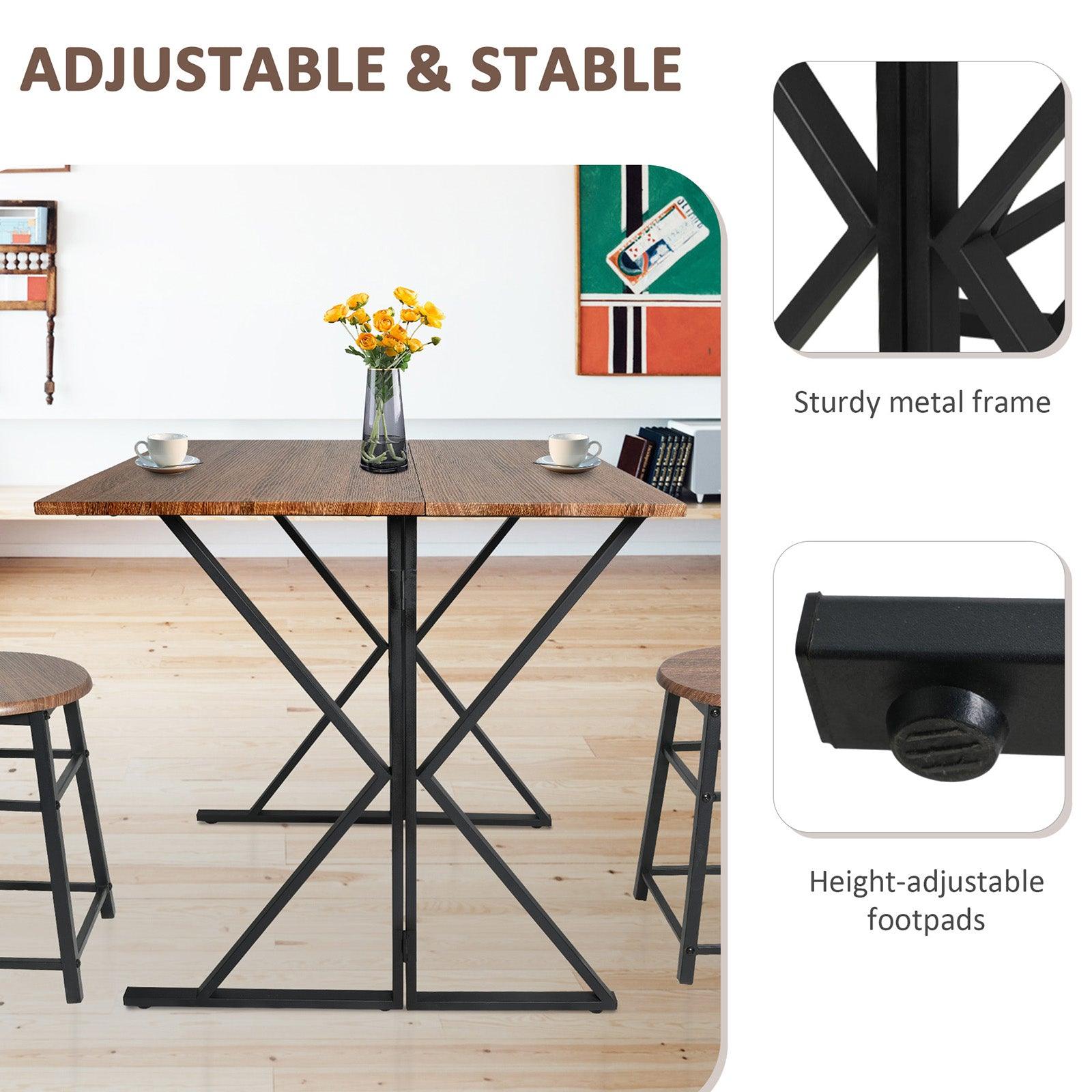 LUCKYERMORE Drop Leaf Dining Table Set for Small Space, 35.4" Drop Leaf Table with 2 Stools