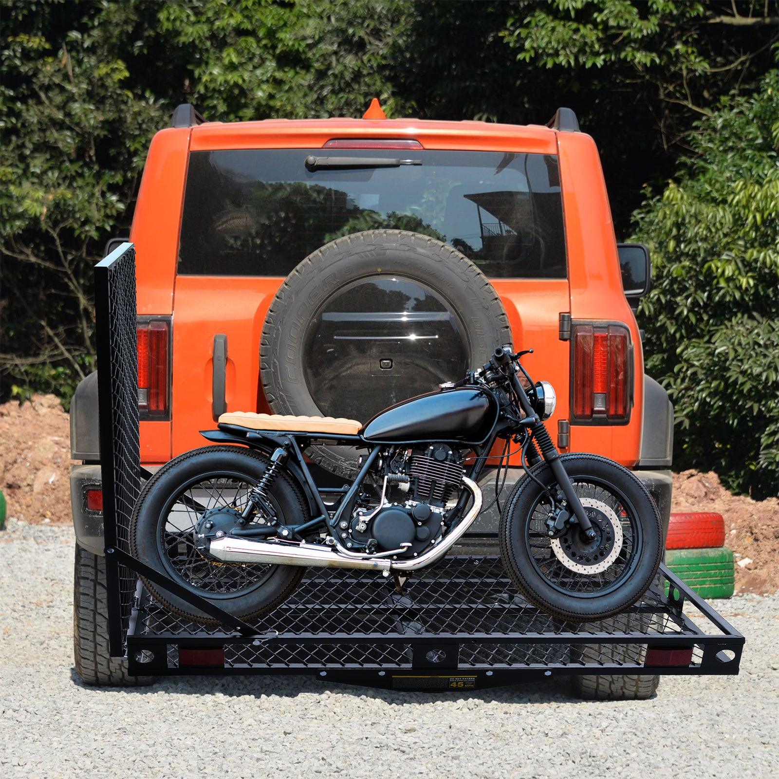 LUCKYERMORE 48.8"x 27.8" Hitch Mount Cargo Carrier Trailer Utility Basket with 42" Folding Wheelchair Ramp, Black