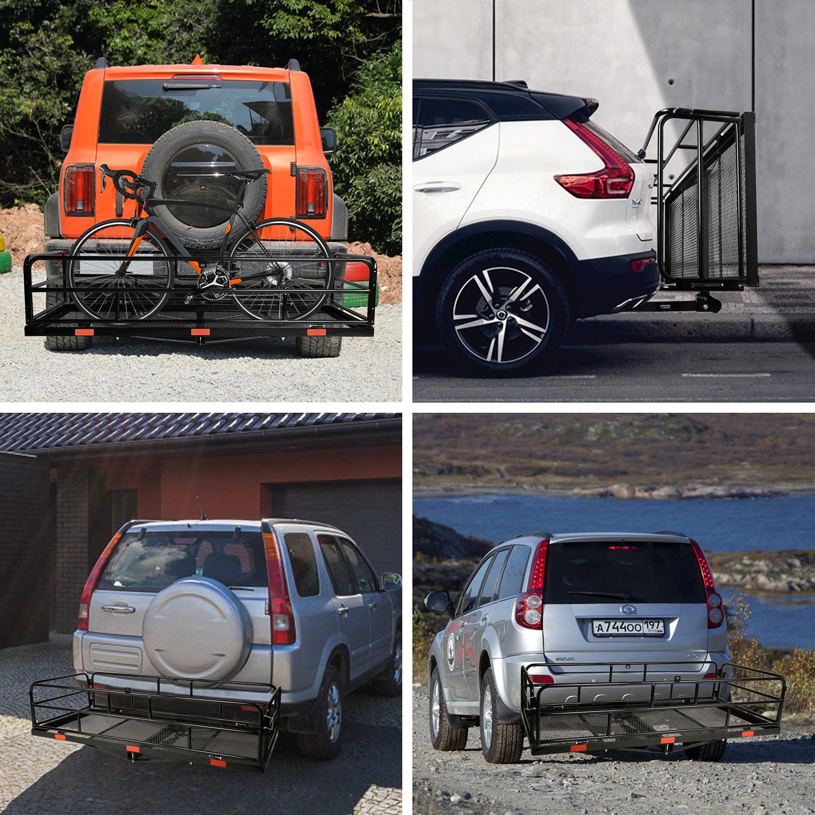 LUCKYERMORE 60"x 24" Hitch Mount Steel Cargo Carrier Basket Folding Cargo Rack with 2" Receiver, Black