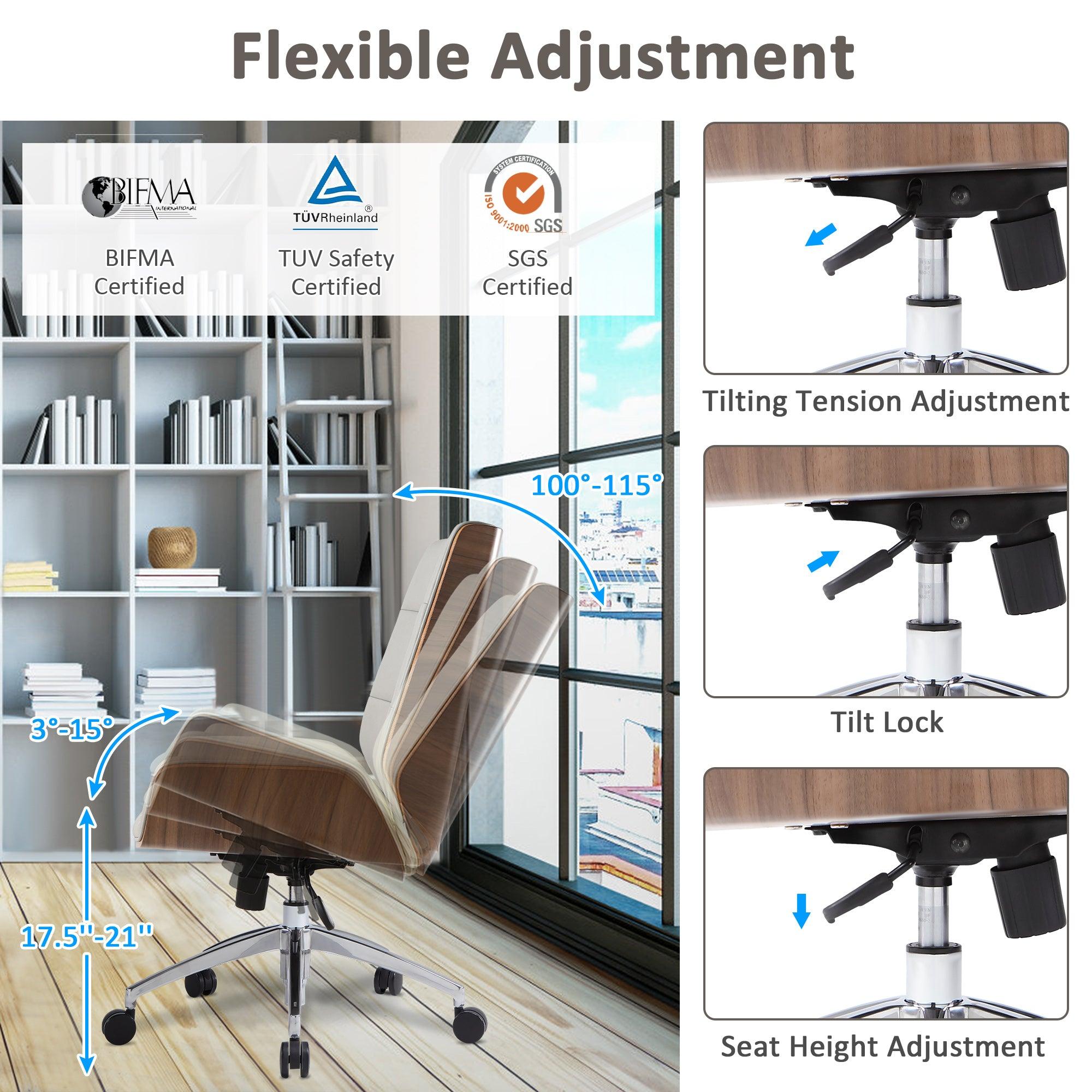 Executive Ergonomic Office Leather Chairs with Tilt and Height Adjustable, Light Gray