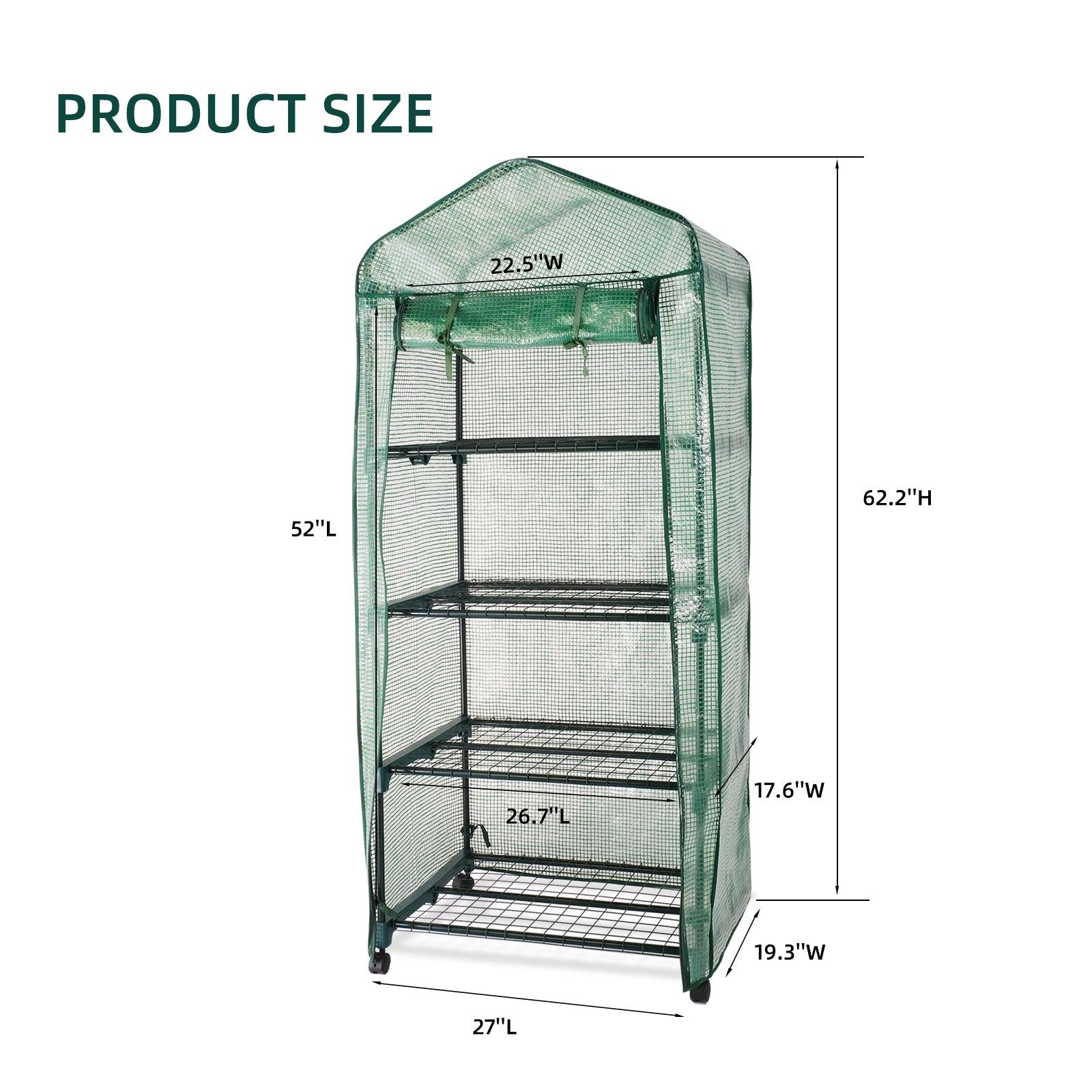 4 Tiers Mini Greenhouse with Caster Wheels Portable Outdoor Planter House - Luckyermore