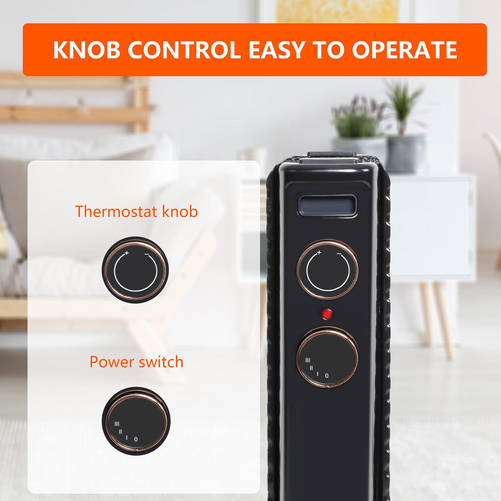 LUCKYERMORE 1500W Oil Filled Radiator Heater with 3 Heating Modes Portable Electric Space Heater, Black
