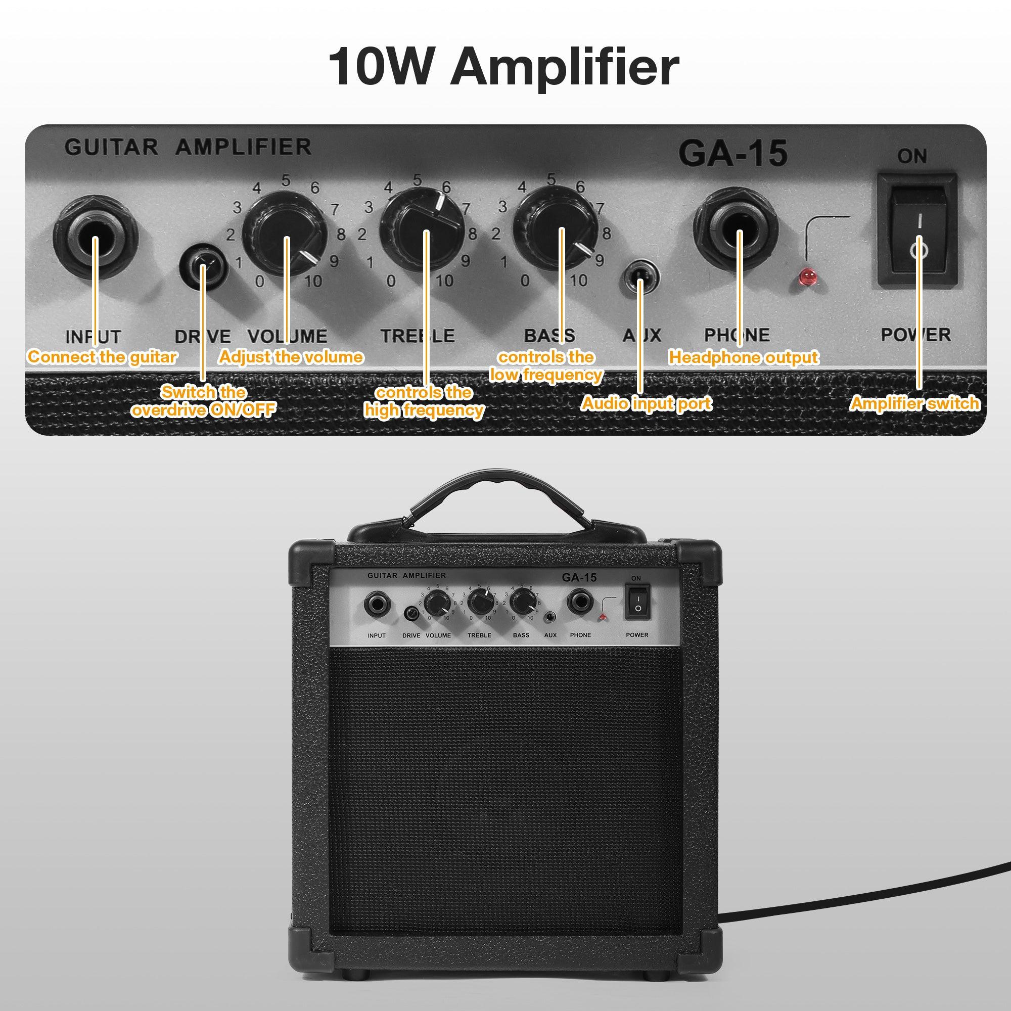 39.5" Full Size Electric Guitar for Beginners with Amplifier, Black and White - Luckyermore