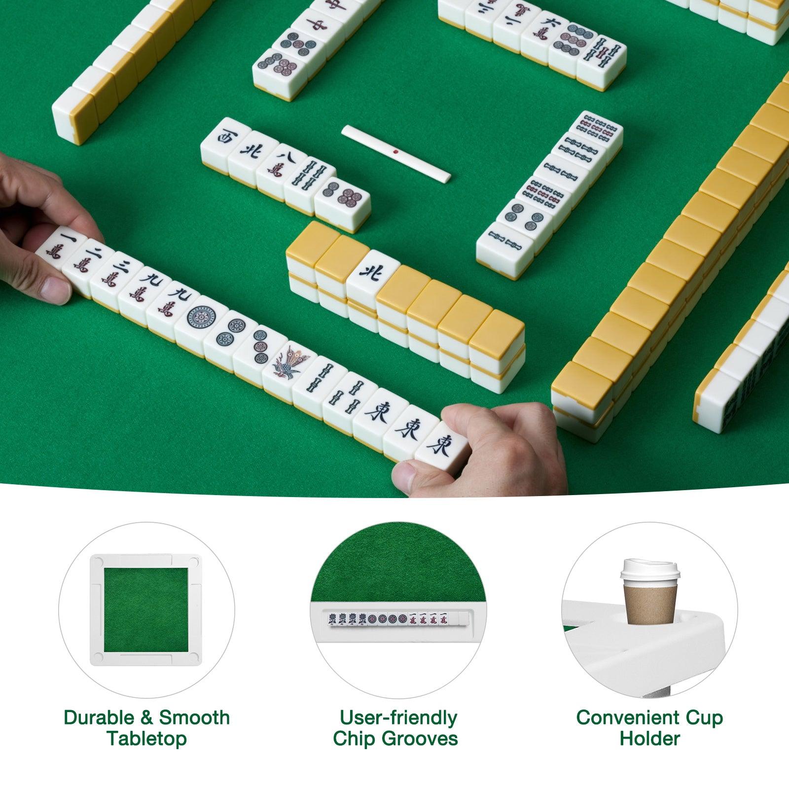 LUCKYERMORE 35.4" Folding Mahjong Table Square Poker Table with Cup Holders and Chip Trays