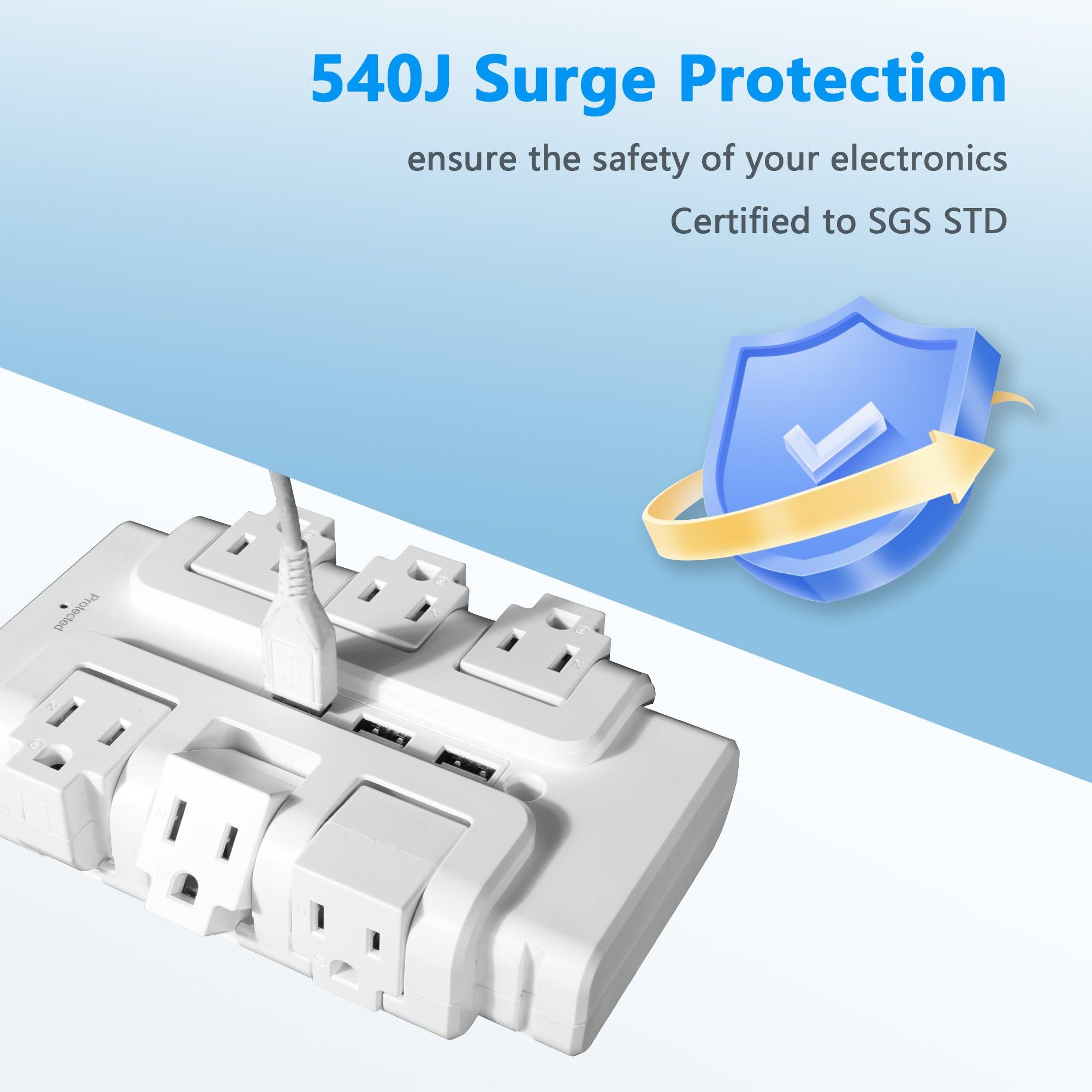 6 Outlet 3 USB Ports Rotating Power Strip with Surge Protector Wall Mount for Home Office - Luckyermore