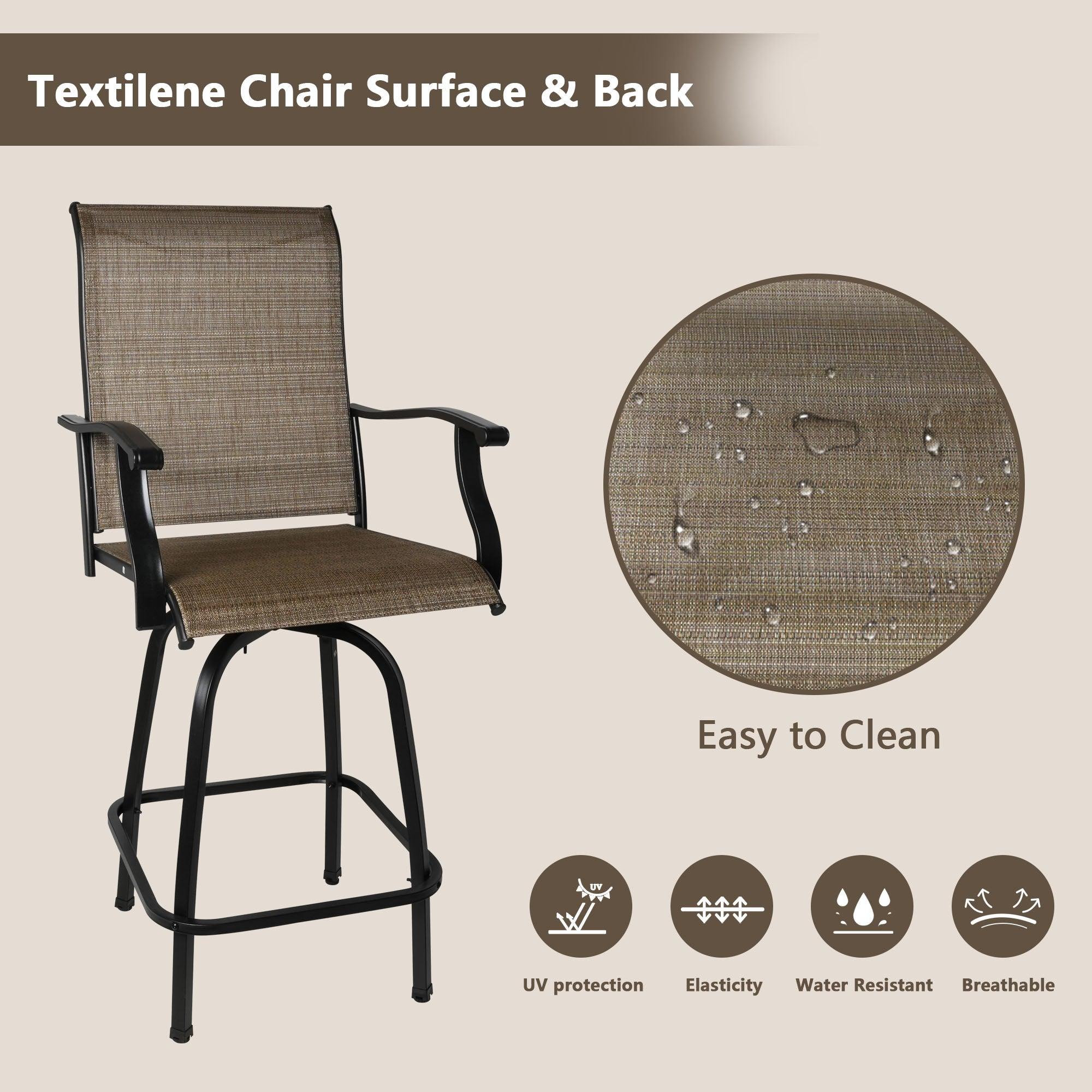 LUCKYERMORE Set of 2 Patio Swivel Bar Stools Outdoor Bar Height Patio Stools Bar Chairs with High Back and Armrest