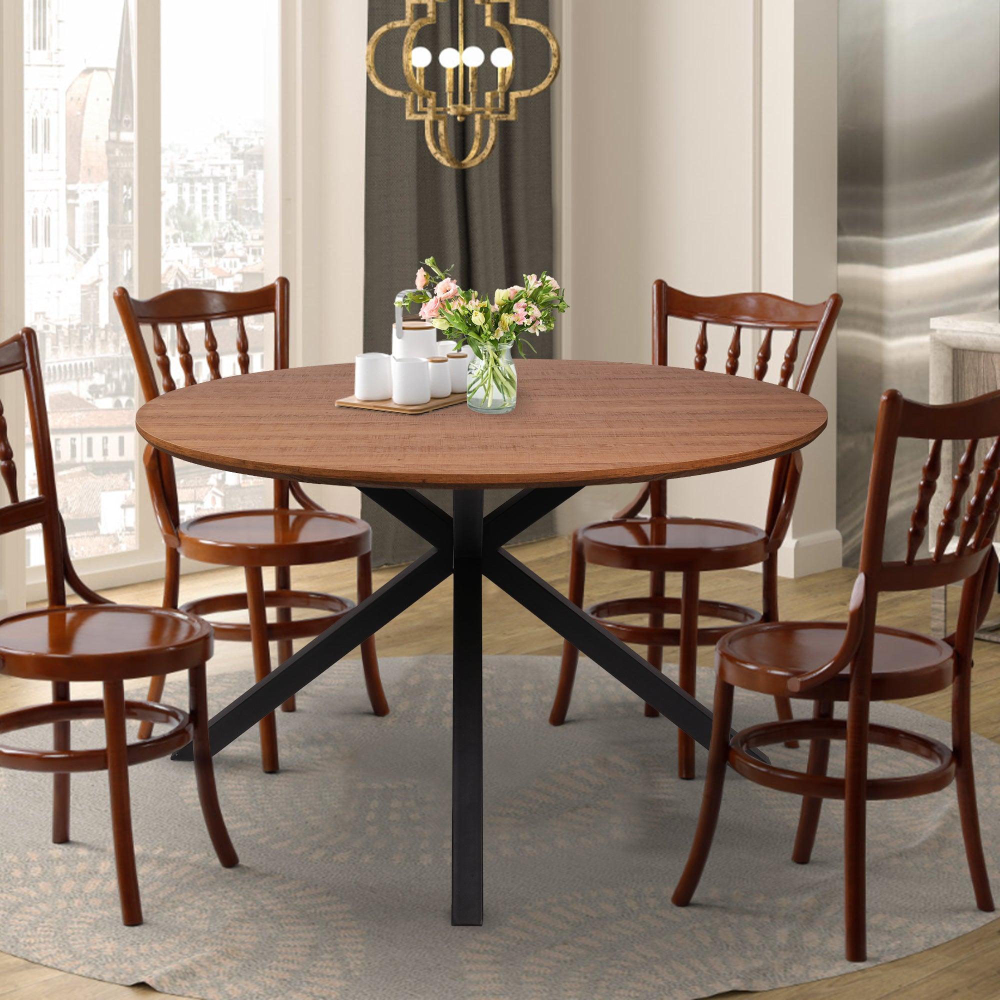 LUCKYERMORE 53" Round Mid-Century Modern Wooden Dining Table for 4-6 Kitchen Table with Solid Metal Leg