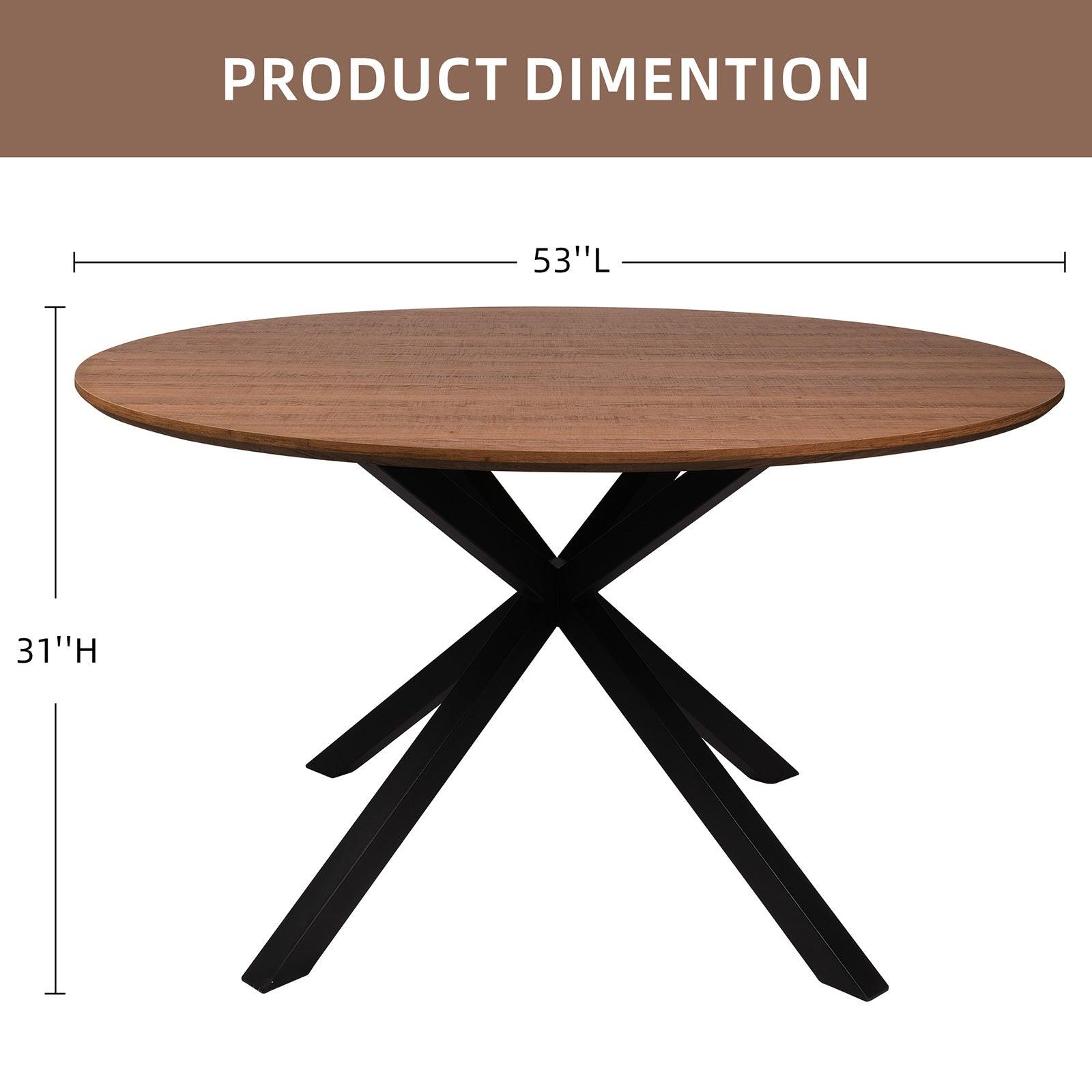 LUCKYERMORE 53" Round Mid-Century Modern Wooden Dining Table for 4-6 Kitchen Table with Solid Metal Leg