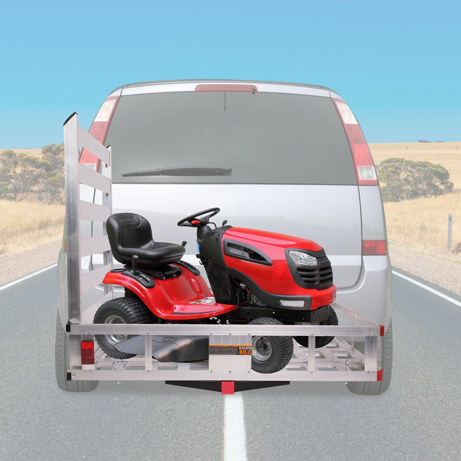 LUCKYERMORE 50"x 29.7" Hitch Mount Cargo Carrier Trailer Aluminum Utility Basket with 41.5" Folding Wheelchair Ramp, Silver