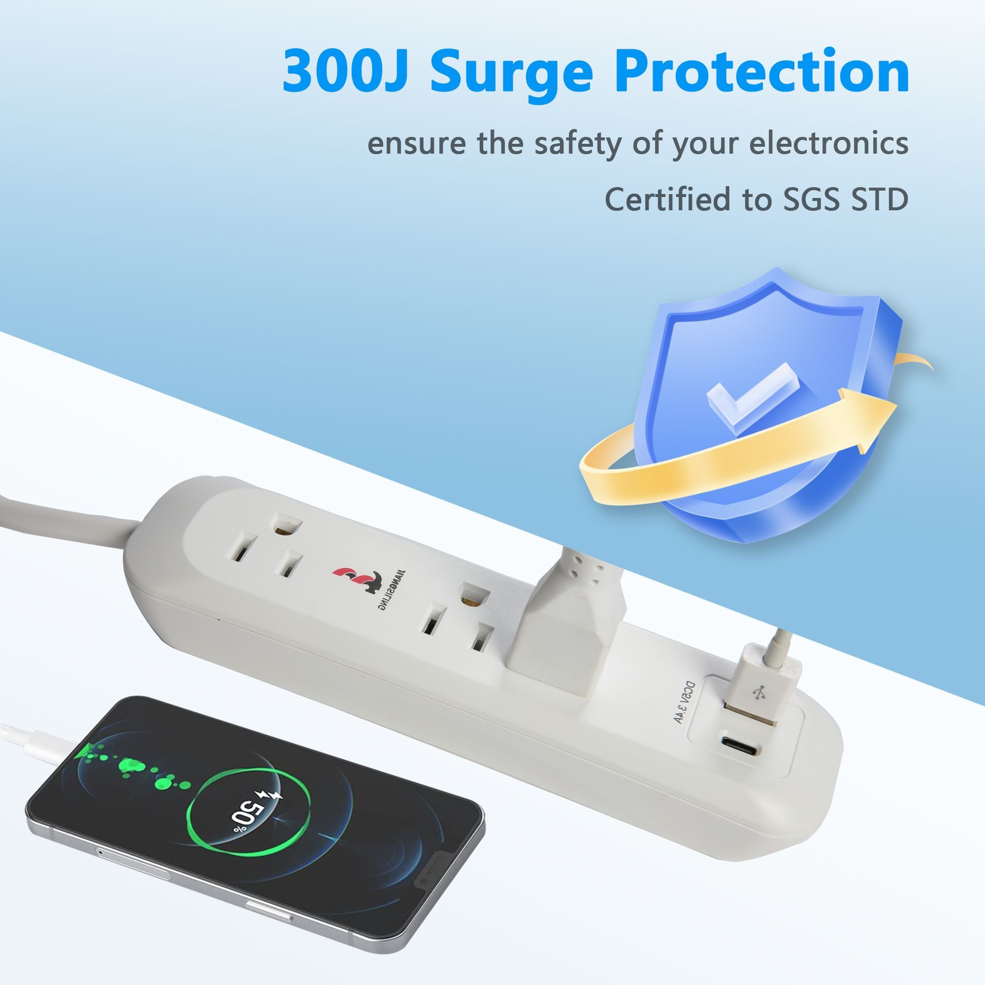 Set of 2 Power Strip 3 Outlet 1 USB Port 1 Type-C Port with Surge Protectorfor Office Home Travel