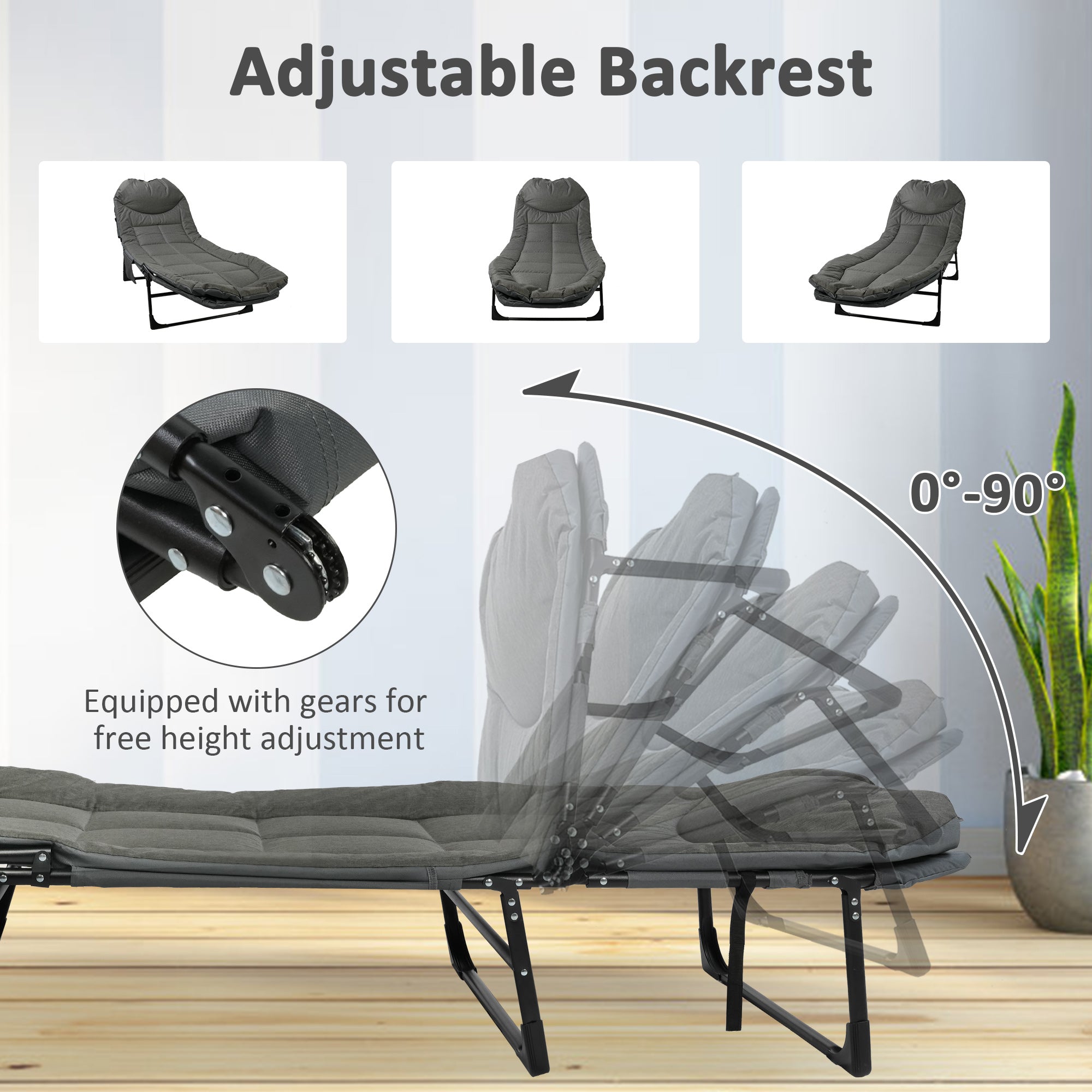 Portable Folding Camping Cots Sleeping Cots with Mattress and Adjustable Backrest, Gray