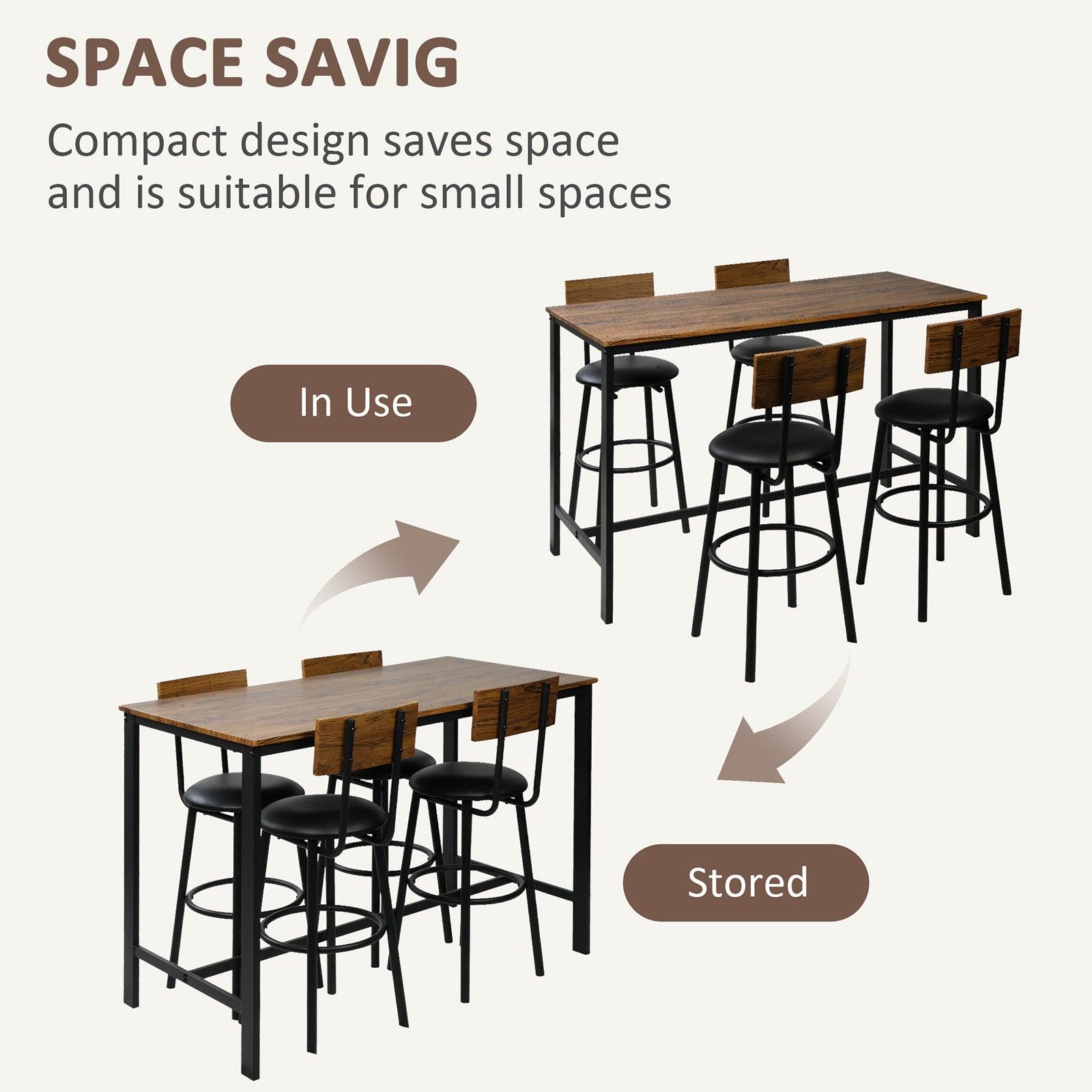 LUCKYERMORE 5 Piece Dining Bar Table Set, 1 Bar Table 47.3" for 4 with 4 Upholstered Bar Stools