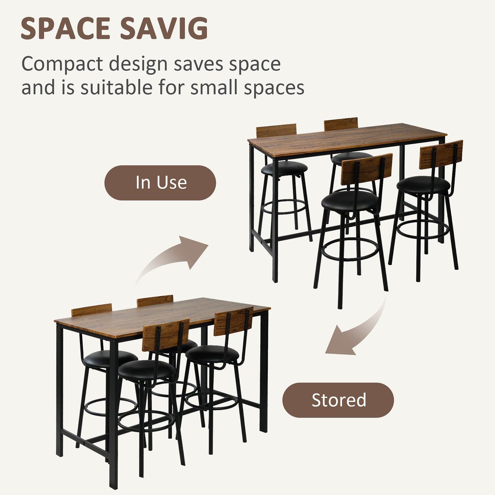 5 Piece Dining Bar Table Set, 1 Bar Table 47.3" for 4 with 4 Upholstered Bar Stools