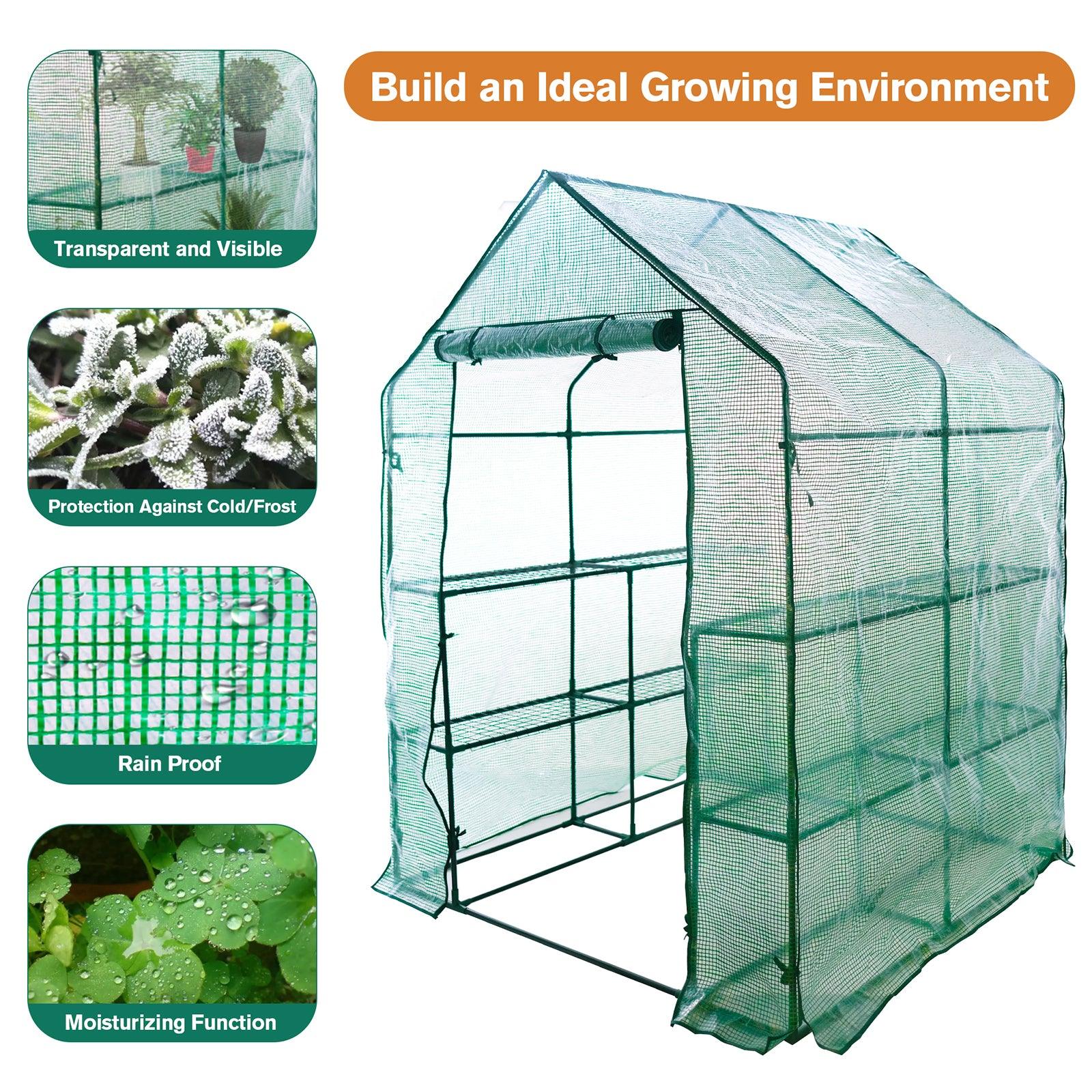 3 Tiers 8 Shelves Walk-in Greenhouse Mini Portable Outdoor Planter House - Luckyermore