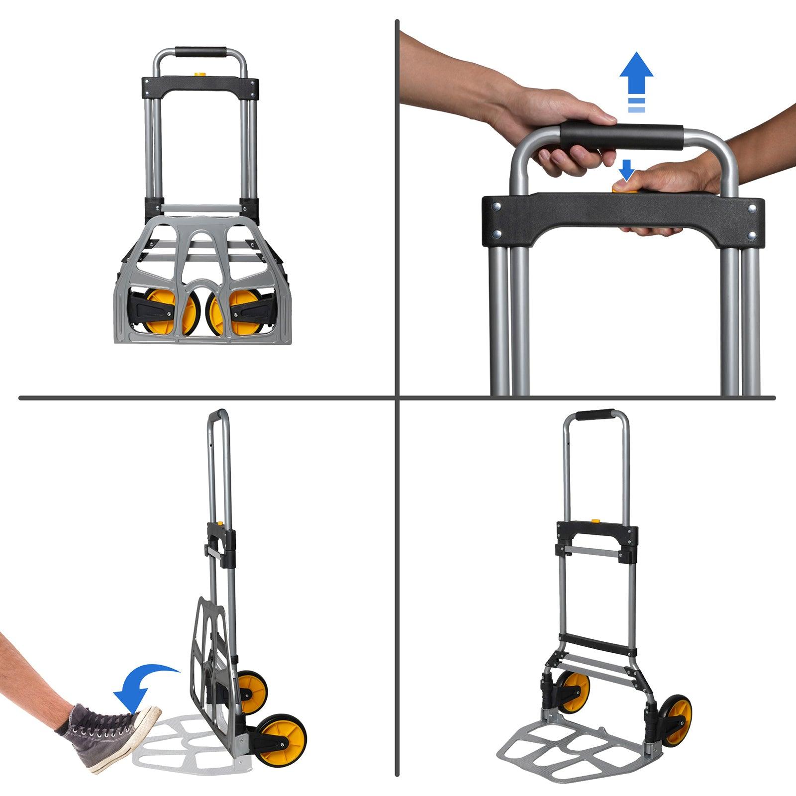Folding Hand Truck Dolly Hand Cart Aluminum with Telescoping Handle, 330lbs Capacity - Luckyermore