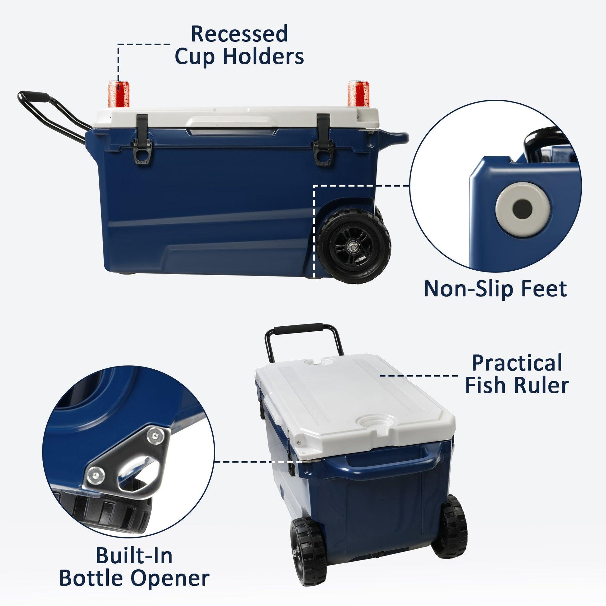 Luckyermore 50QT Portable Ice Cooler Box with Wheels and Handle Ice Chest for Camping for Outdoor Fishing Travel