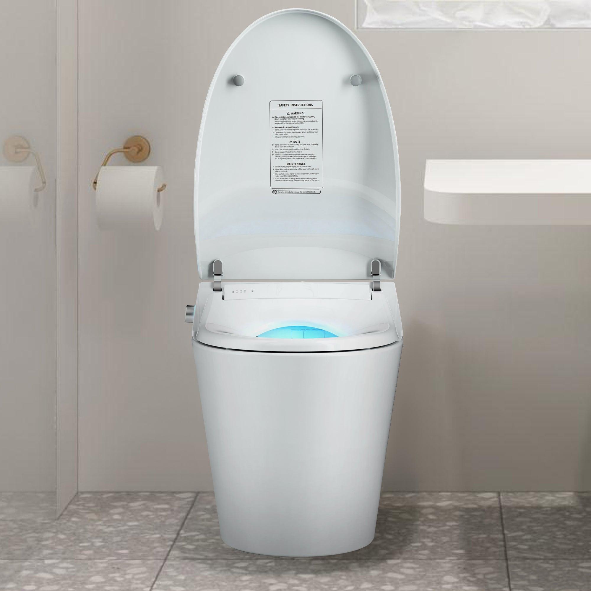 Electronic Smart Toilet Bidet with Heated Seat, Off-Seat Auto Flushing & Dryer, One Piece Bidet with Self-Cleaning Nozzle, LED Night Light - Luckyermore