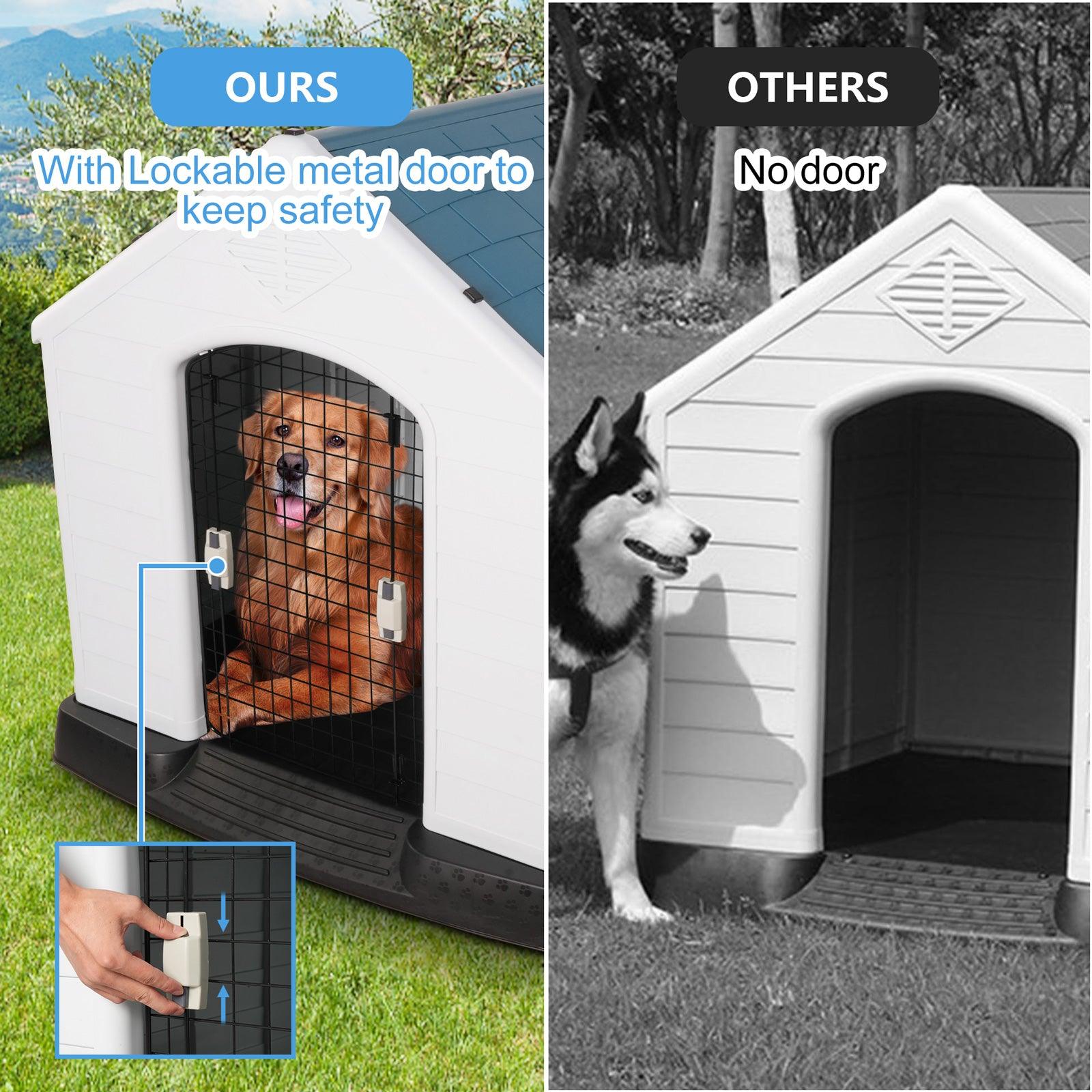 Extra Large Outdoor Dog House Plastic Waterproof Kennel, 42.5"L x 46"W x 45"H