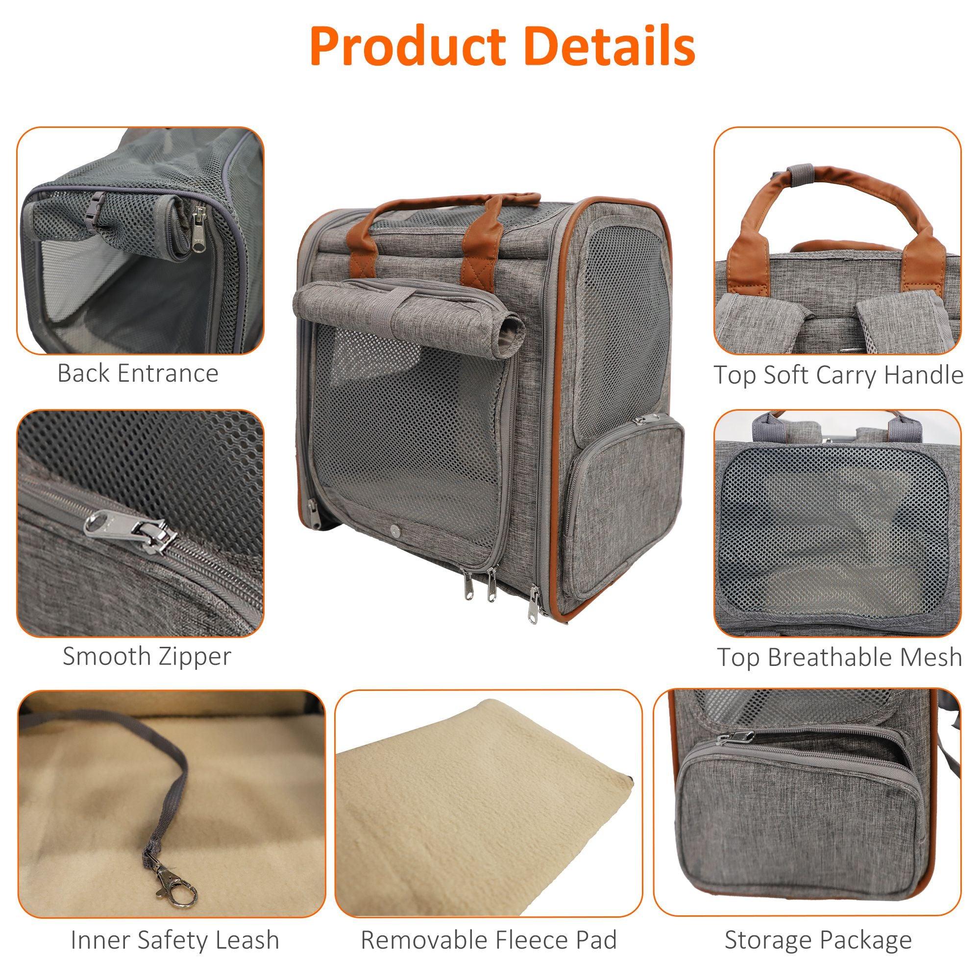 Pet Backpack Dog Cat Travel Carrier Bag with Soft-Sided Mesh and Safety Strap, Gray - Luckyermore