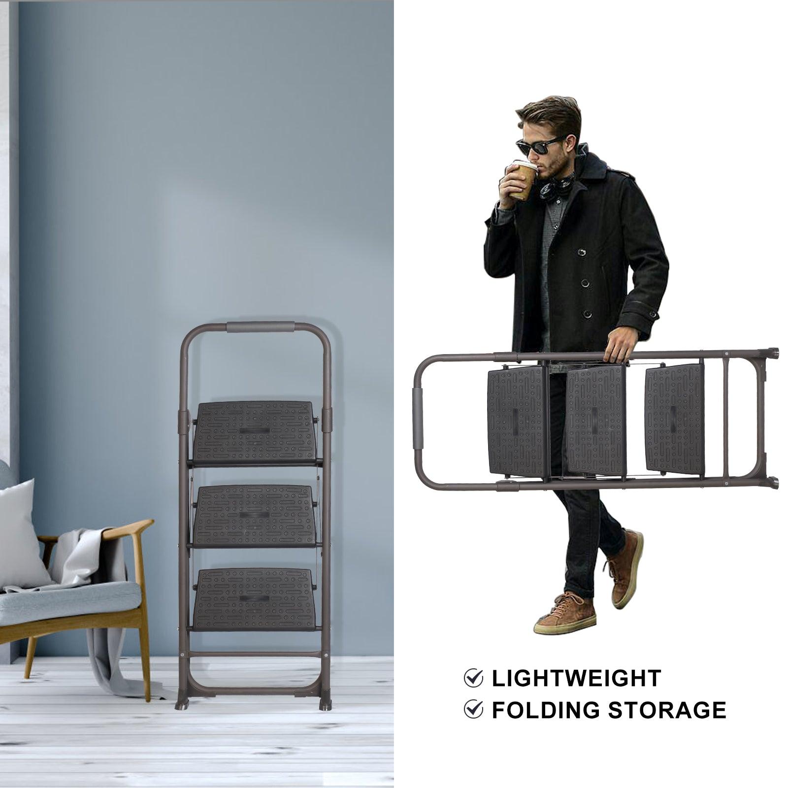 3 Step Portable Folding Ladder Step Stool with Wide Anti-Slip Pedal and Handgrip - Luckyermore