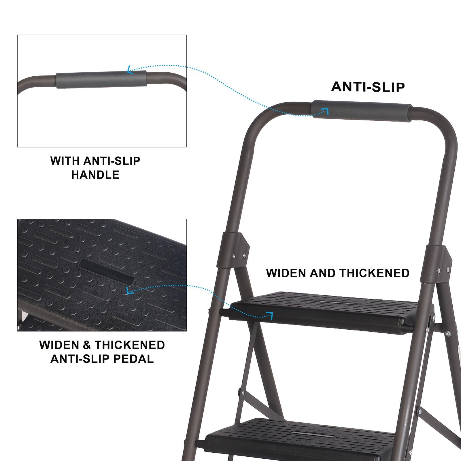 3 Step Portable Folding Ladder Step Stool with Wide Anti-Slip Pedal and Handgrip - Luckyermore