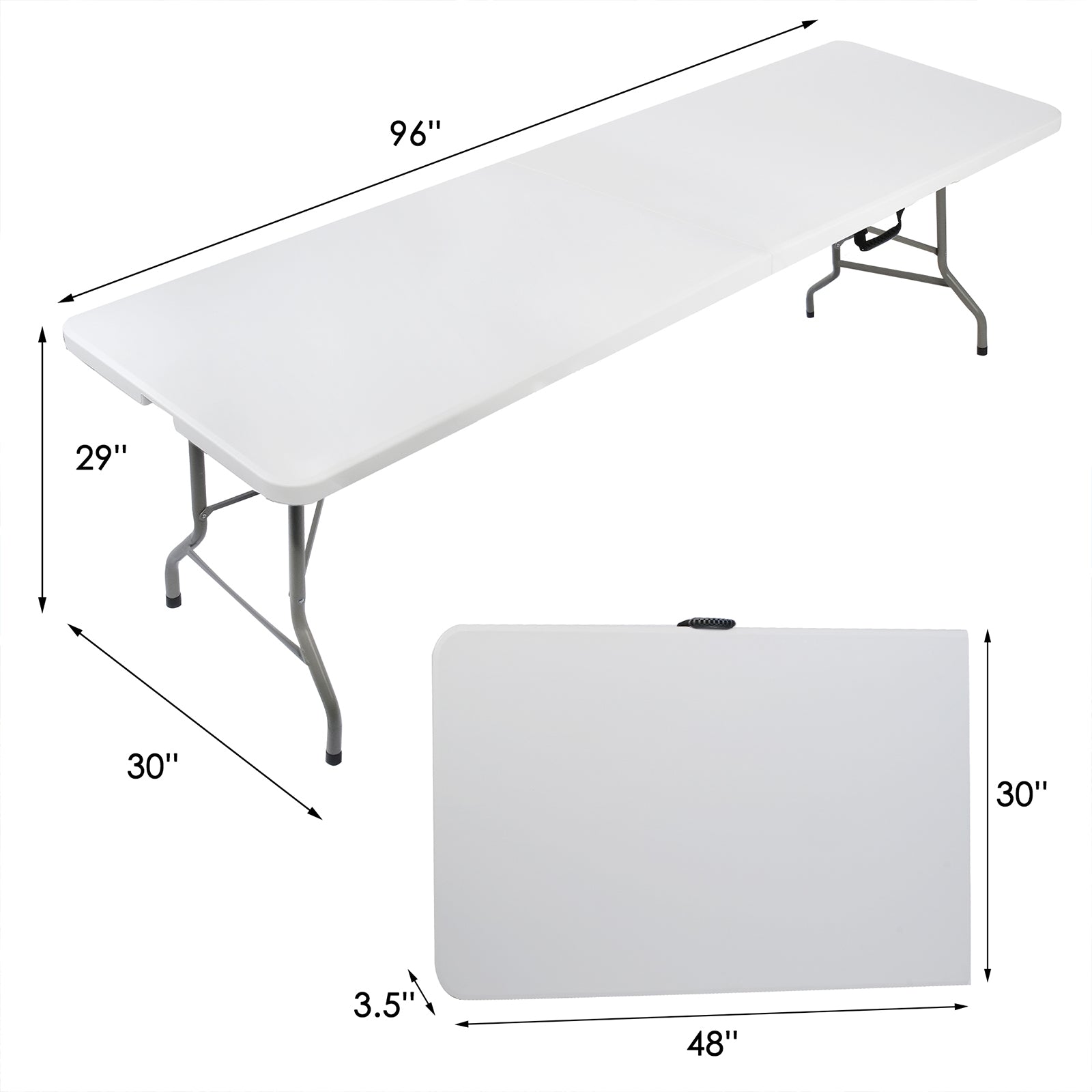 8ft Portable Folding Plastic Table for 8-10 Picnic Dining Table 96" with Carry Handle, White
