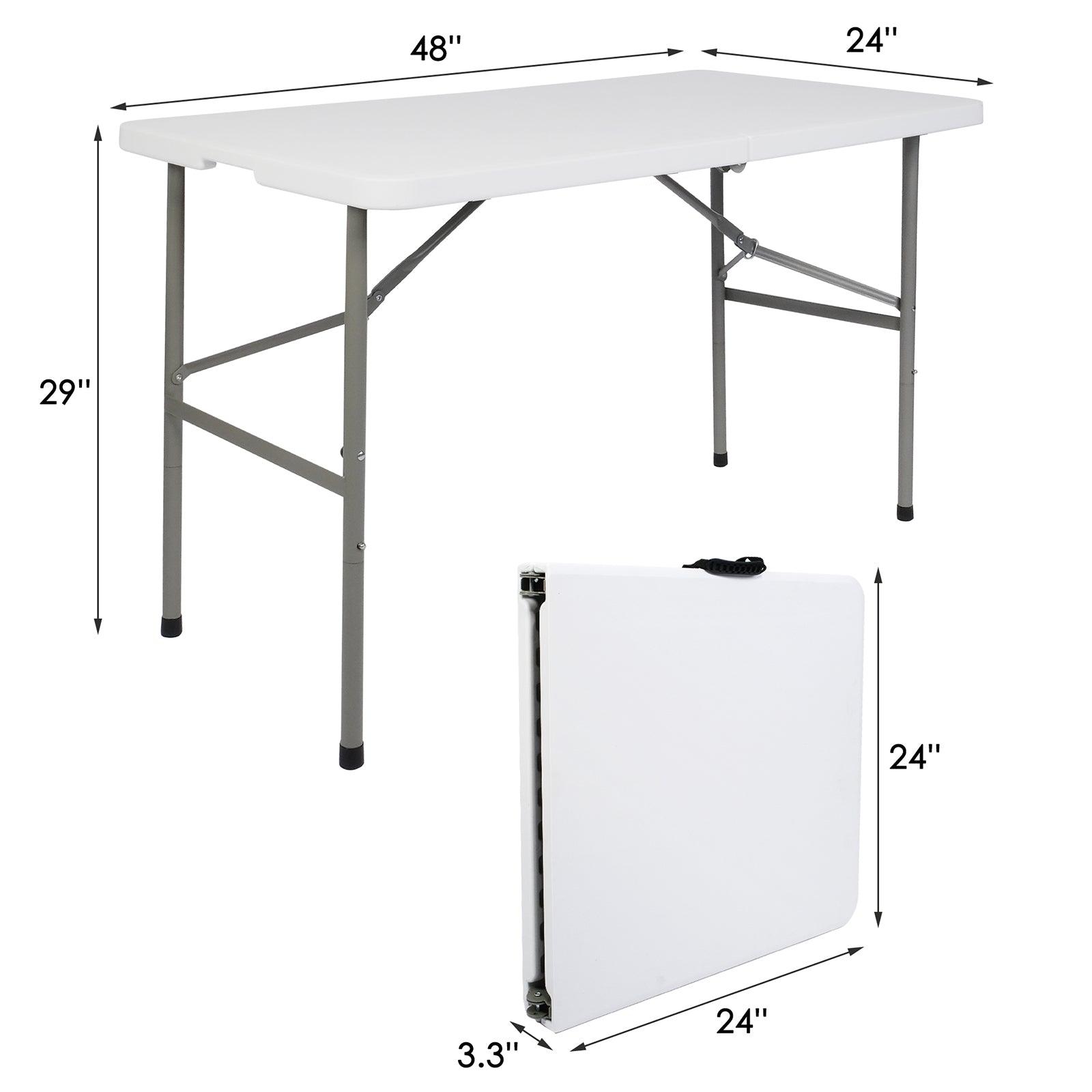 LUCKYERMORE 4ft Portable Folding Plastic Table for 4-6 Picnic Dining Table 48" with Carry Handle, White