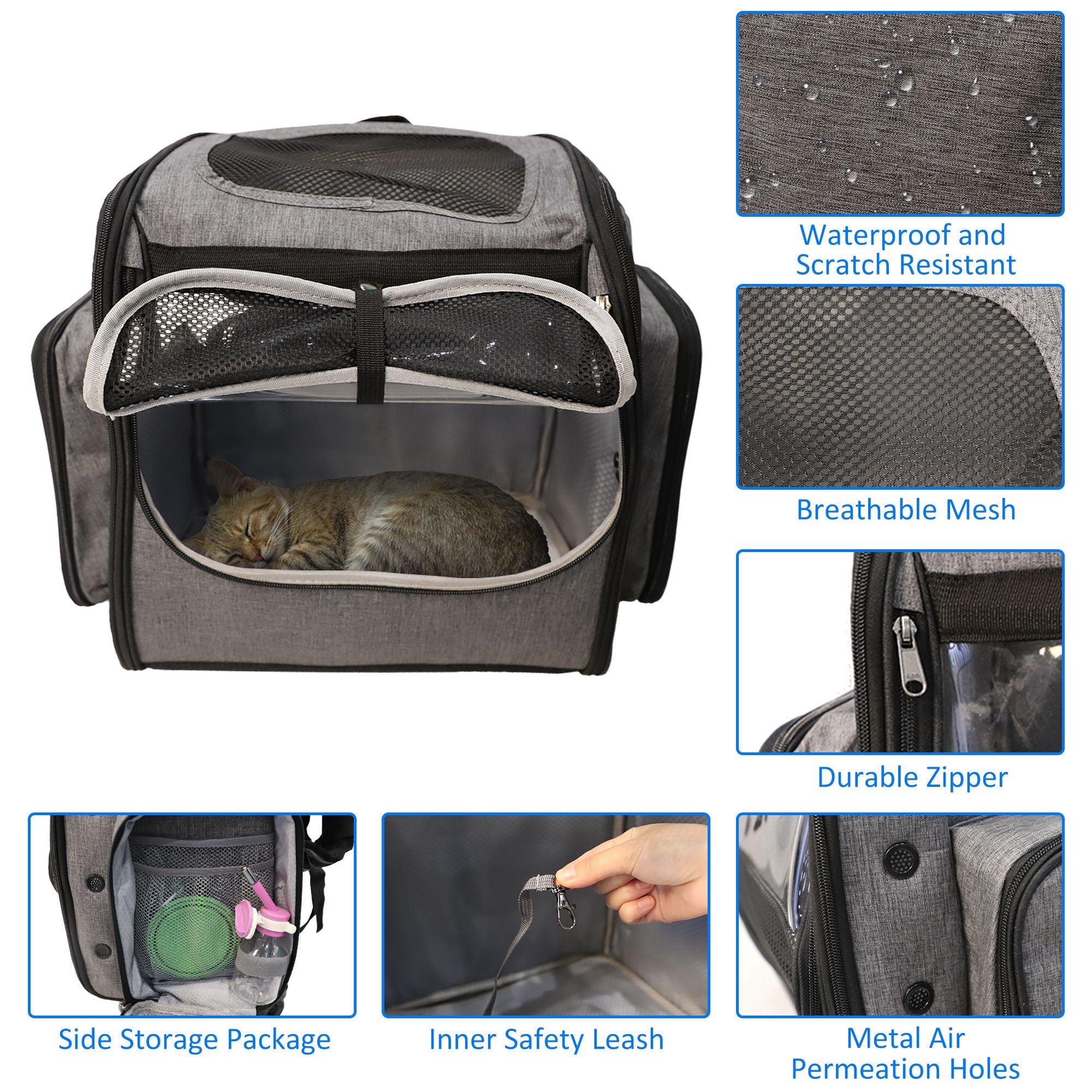 Pet Backpack with Wheels Dog Cat Travel Carrier Bag with Telescopic Handle, Gray