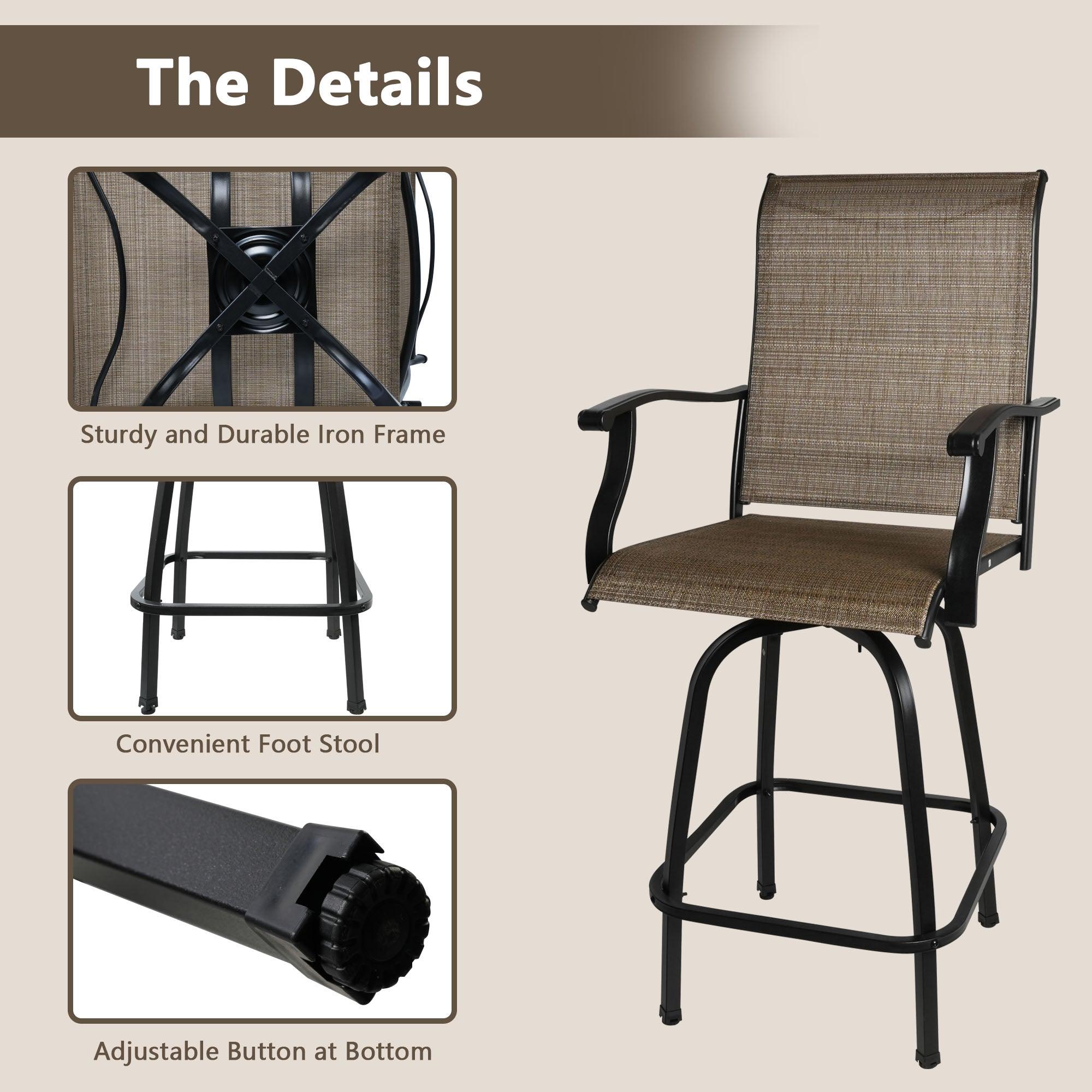 LUCKYERMORE Set of 2 Patio Swivel Bar Stools Outdoor Bar Height Patio Stools Bar Chairs with High Back and Armrest