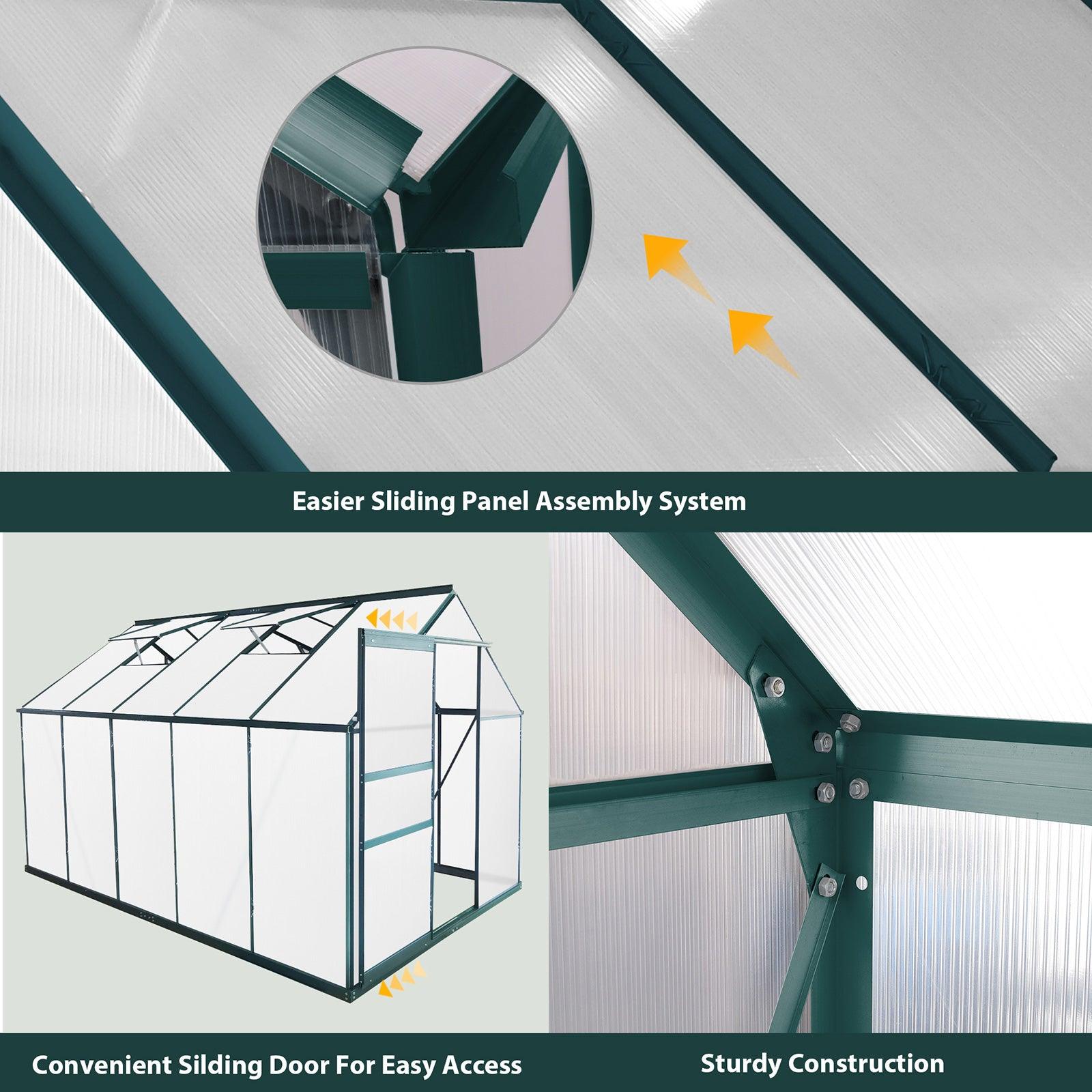 10x6 ft Walk-in Outdoor Greenhouse with Sliding Door, Vent Window, Rain Gutter - Luckyermore