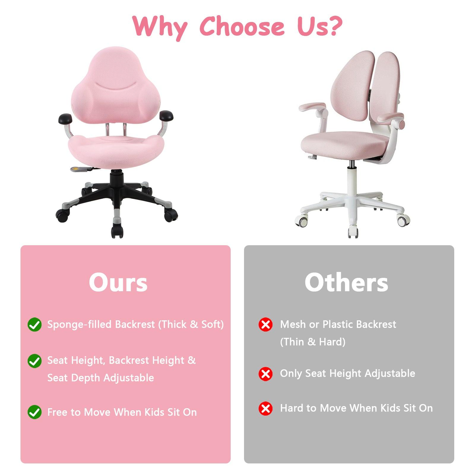 Ergonomic Kids Desk Chair Children Study Swivel Chair with Adjustable Height, Pink - Luckyermore