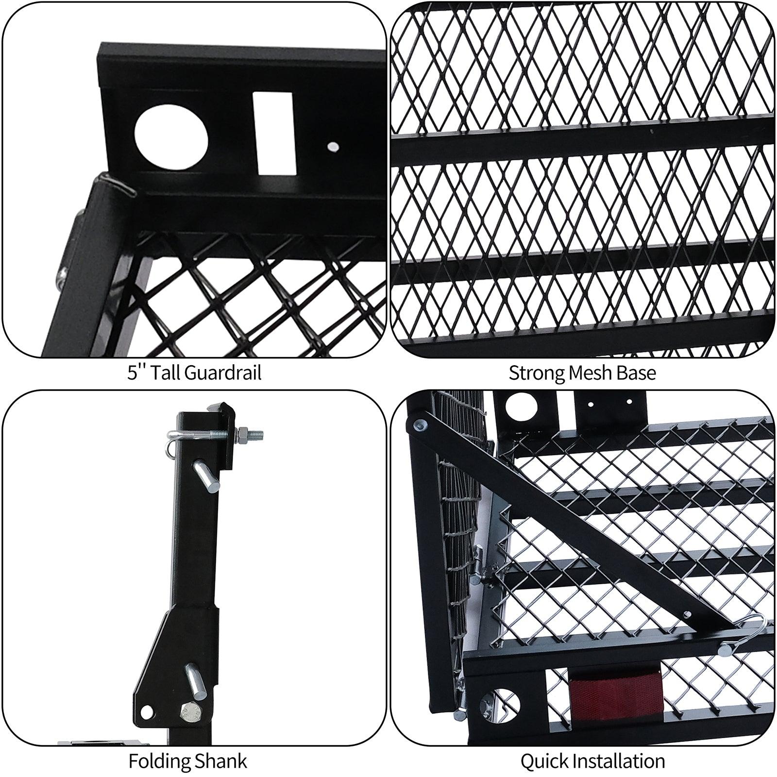 LUCKYERMORE 48.8"x 27.8" Hitch Mount Cargo Carrier Trailer Utility Basket with 42" Folding Wheelchair Ramp, Black