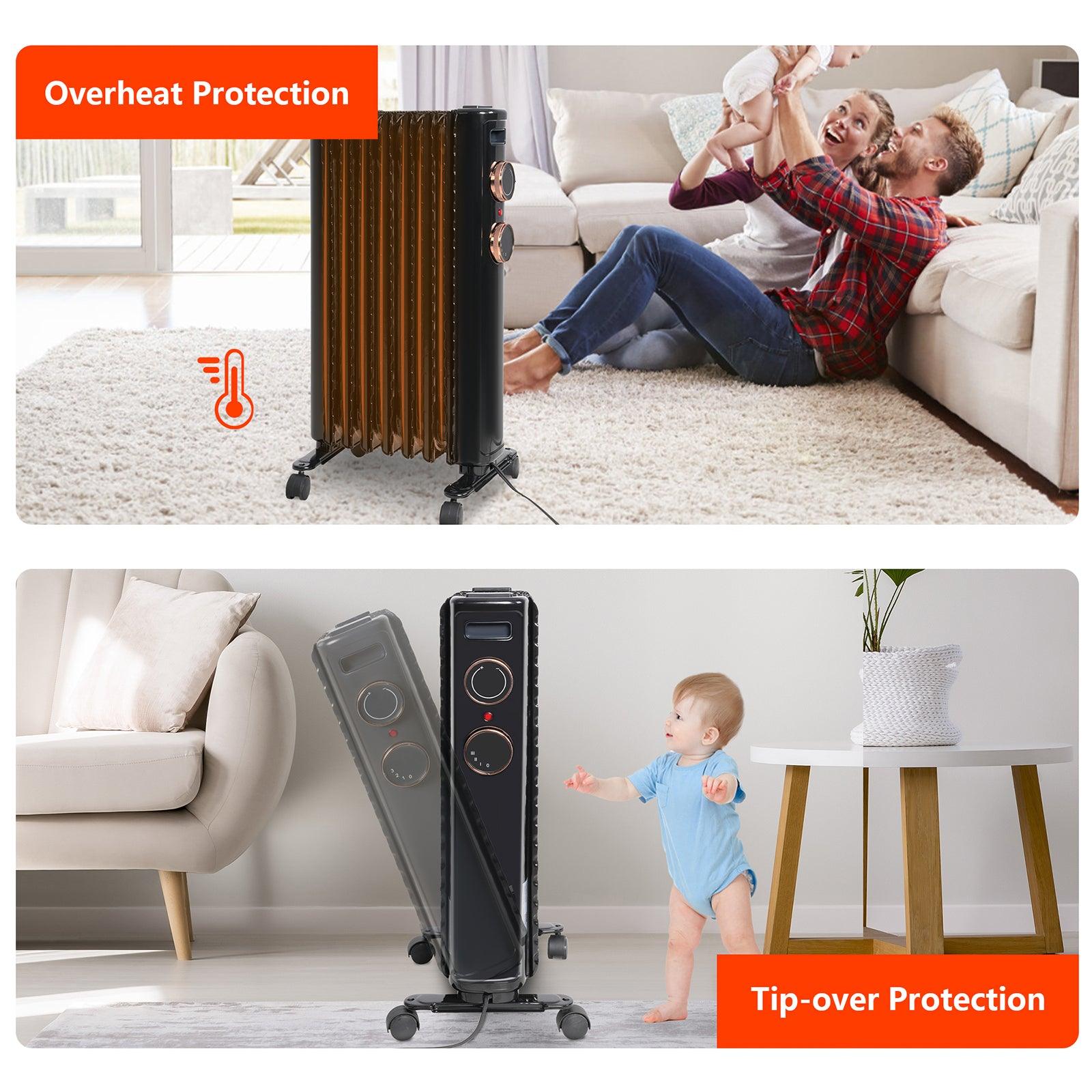 LUCKYERMORE 1500W Oil Filled Radiator Heater with 3 Heating Modes Portable Electric Space Heater, Black