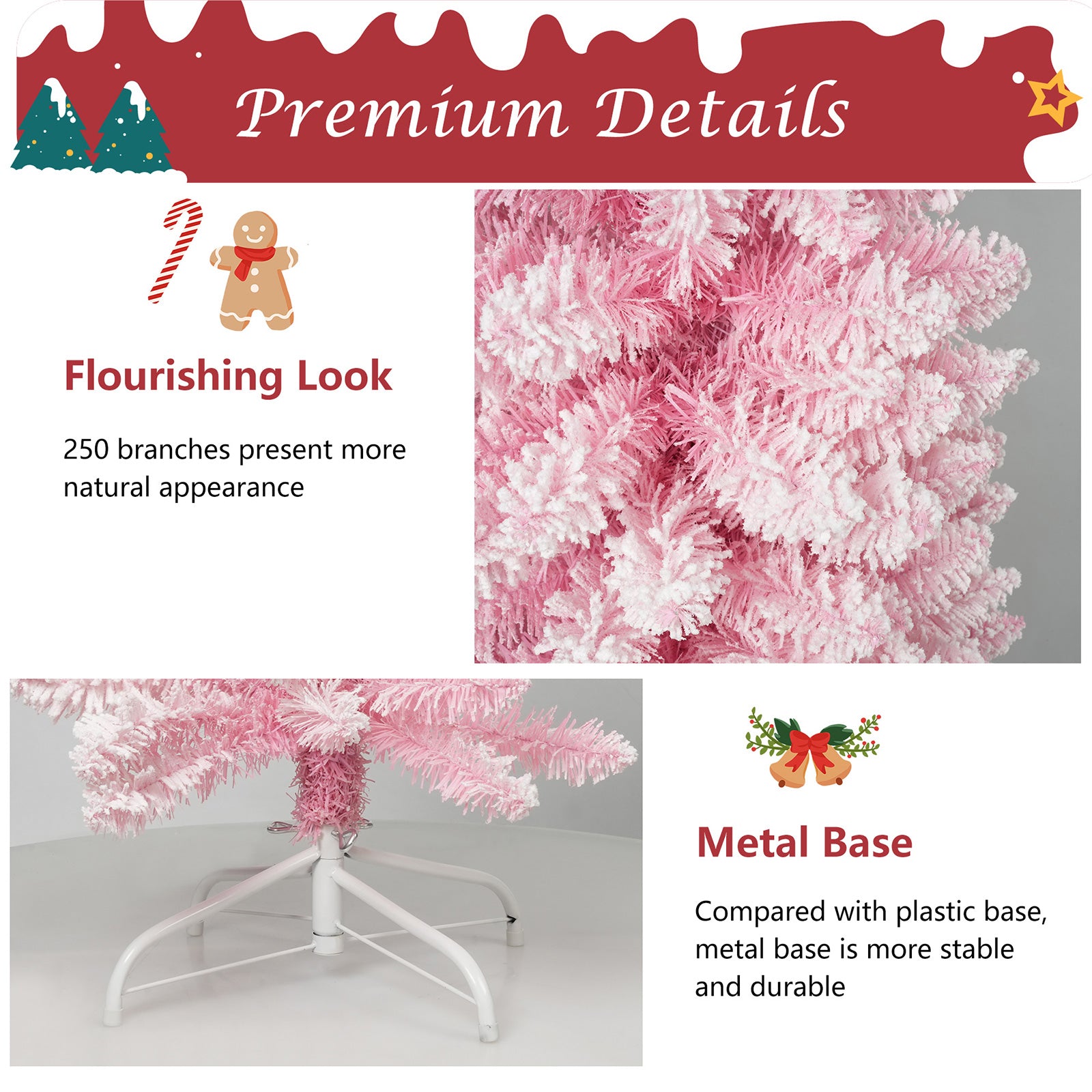 5ft Pink Artificial Christmas Tree Xmas Tree with 250 Branch Tips Metal Stand