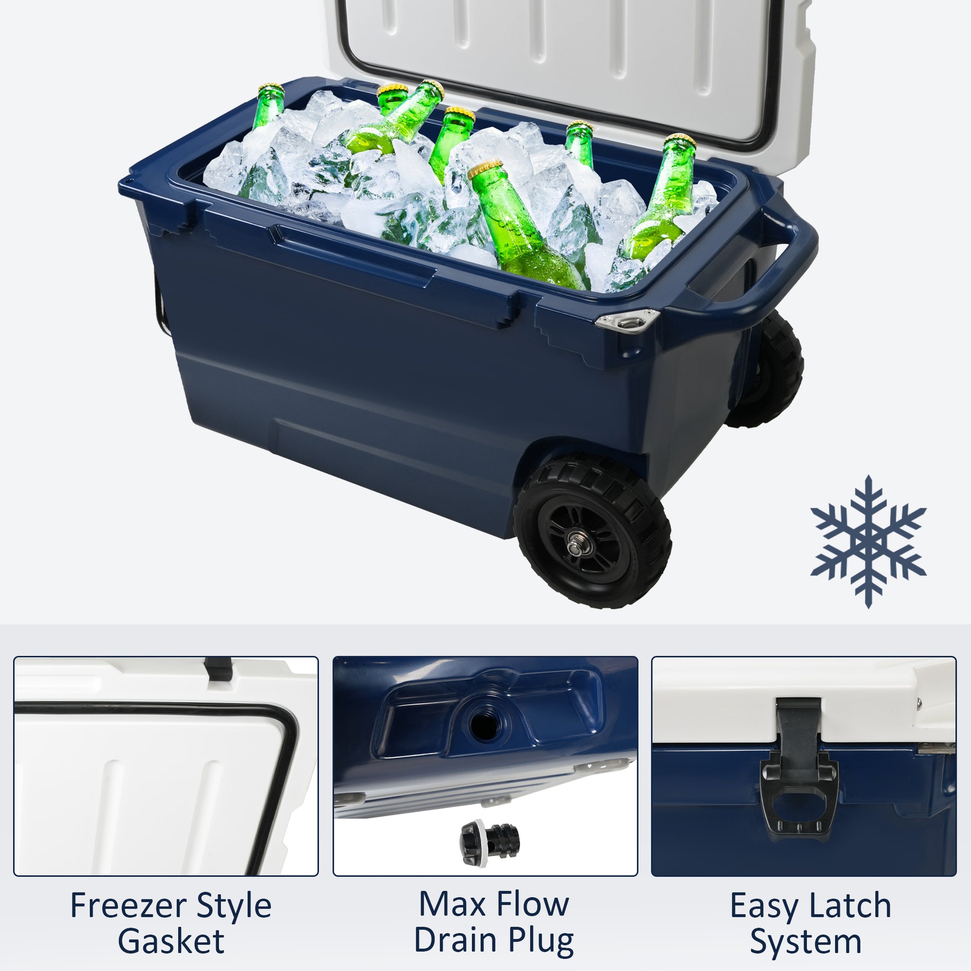 Luckyermore 50QT Portable Ice Cooler Box with Wheels and Handle Ice Chest for Camping for Outdoor Fishing Travel