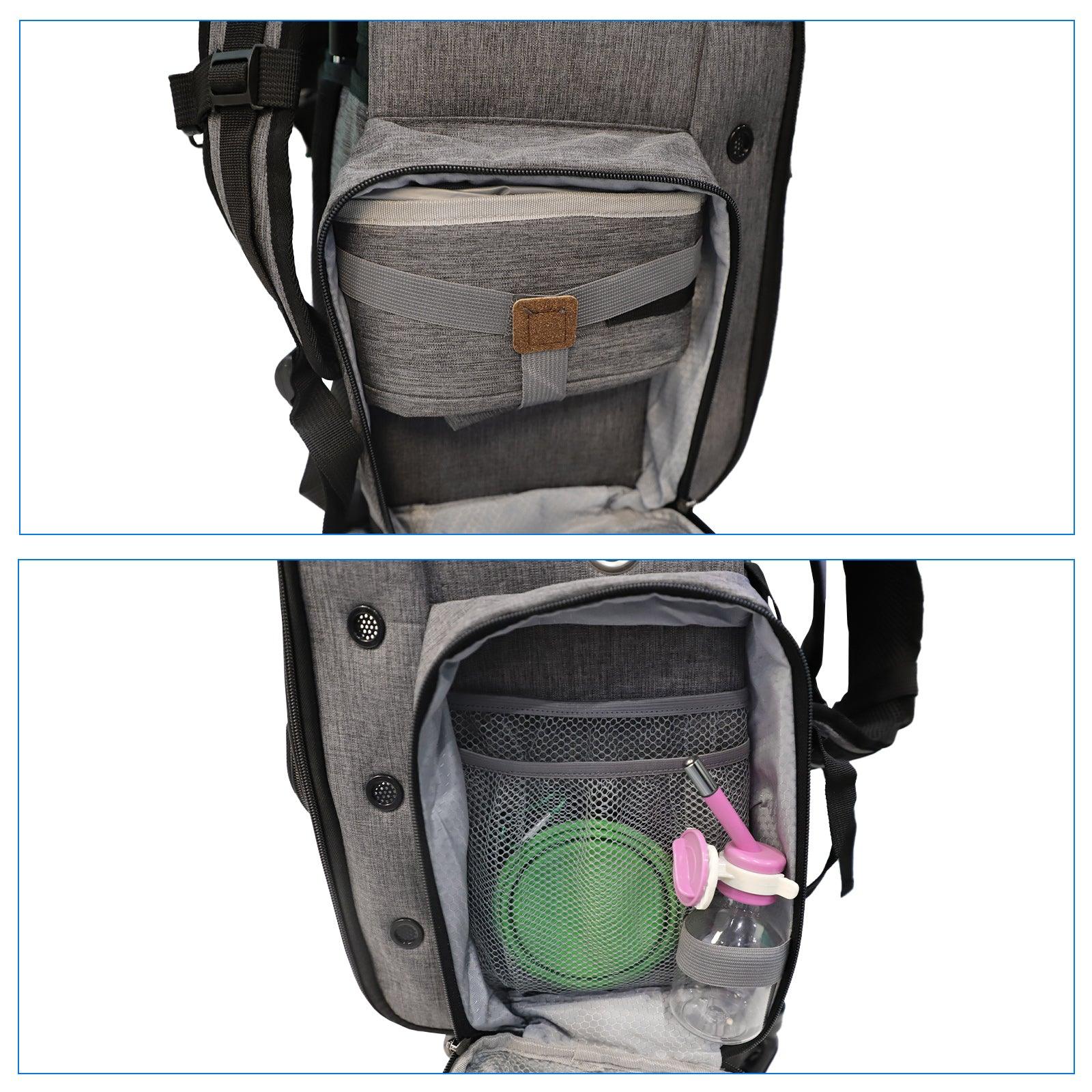 Pet Backpack with Wheels Dog Cat Travel Carrier Bag with Telescopic Handle, Gray - Luckyermore