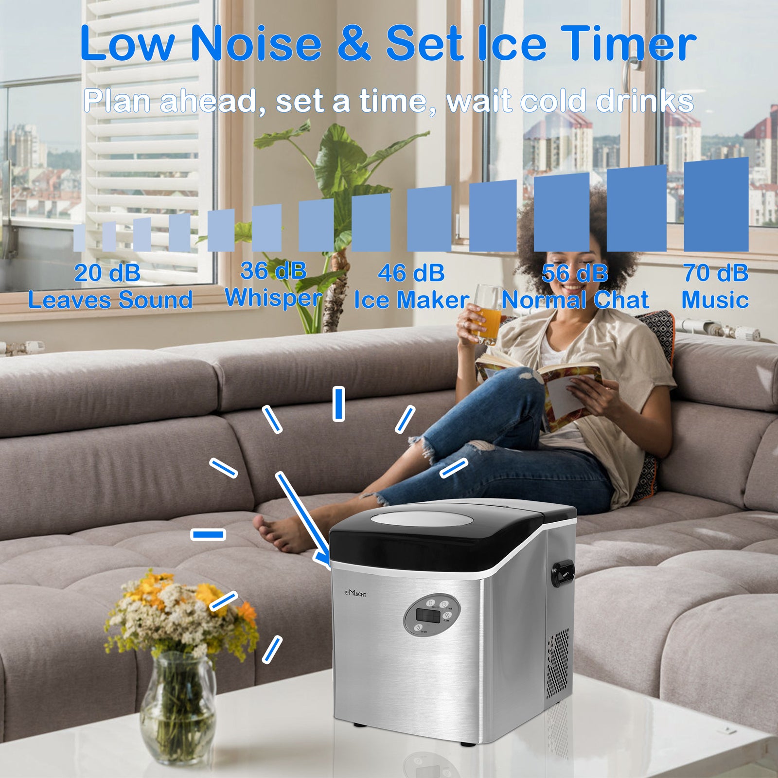 Luckyermore 48.5lbs/24H Portable Ice Maker Machine with Self-Cleaning, Ice Maker with Handle