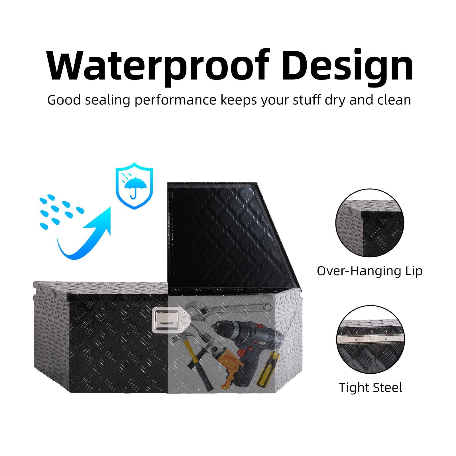 39" Trailer Tongue Box Aluminum Truck Tool Cargo Storage Box Storage Organizer with Lock, Black - Luckyermore