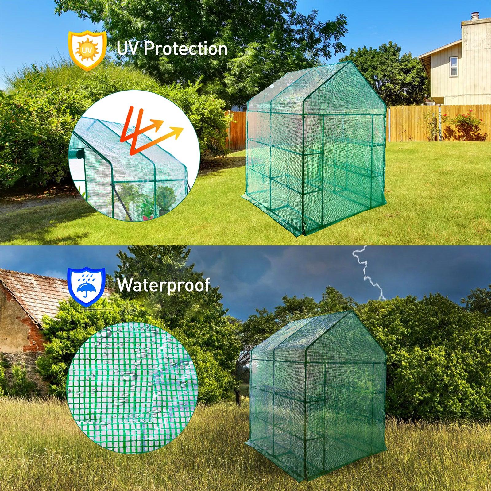 3 Tiers 8 Shelves Walk-in Greenhouse Mini Portable Outdoor Planter House - Luckyermore