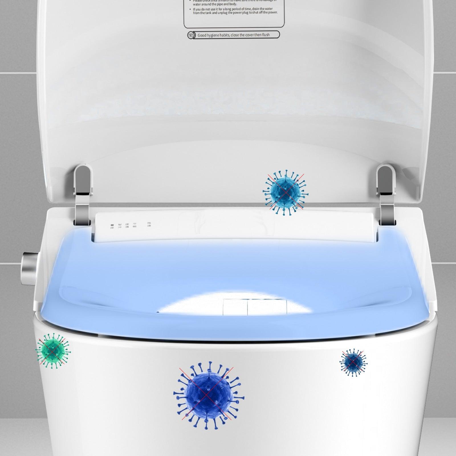 Electronic Smart Toilet Bidet with Heated Seat, Off-Seat Auto Flushing & Dryer, One Piece Bidet with Self-Cleaning Nozzle, LED Night Light - Luckyermore