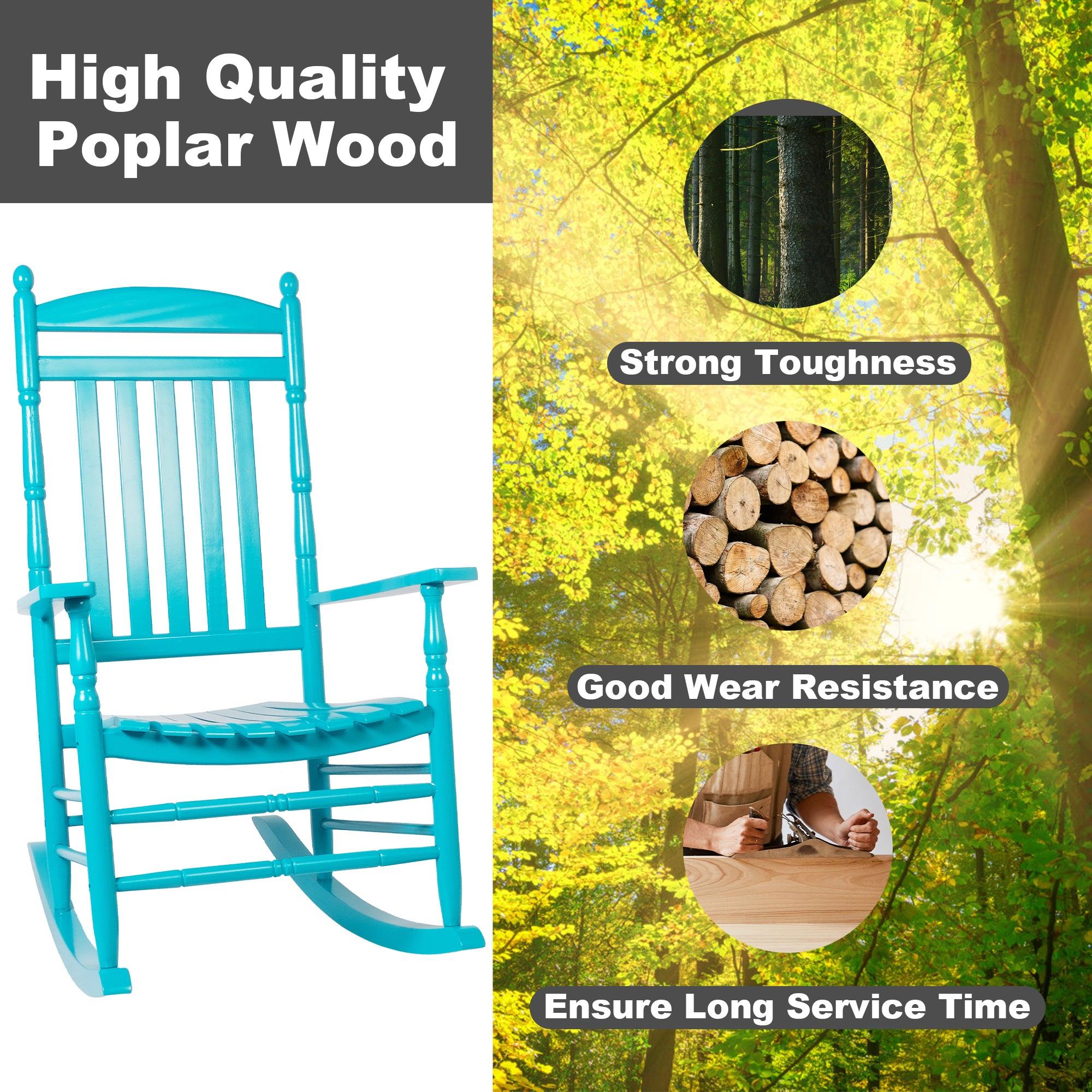 LUCKYERMORE Set of 2 Outdoor Rocking Chairs Wooden High Back Rocker with Armrest for Garden Patio, Blue