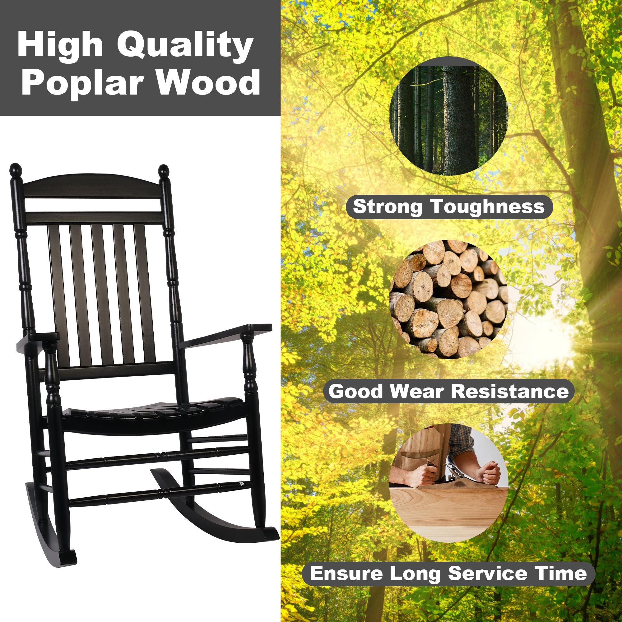 LUCKYERMORE Set of 2 Outdoor Rocking Chairs Wooden High Back Rocker with Armrest for Garden Patio, Black