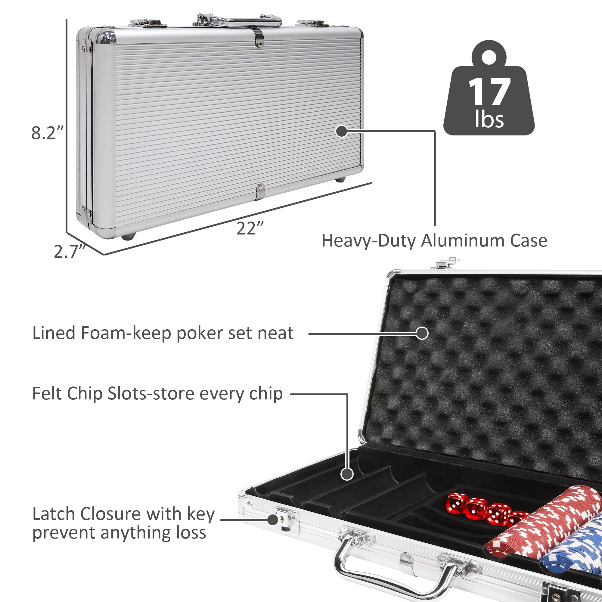 300pc 11.5g Poker Chip Set for Texas Holdem with Aluminum Case Clay Poker Chips Set