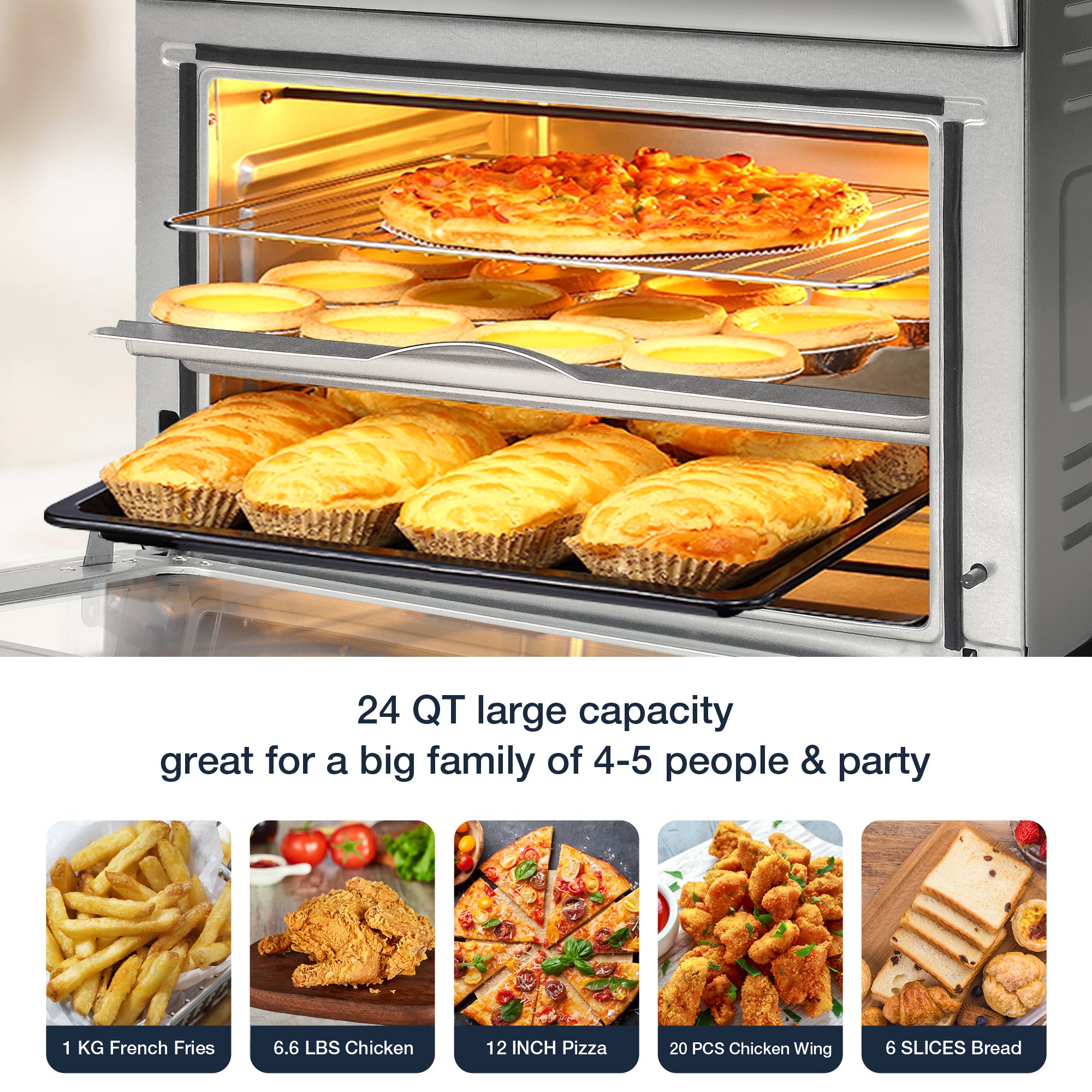 Air Fryer Toaster Oven 24QT Airfryer 10 Fuctions Touch Control, Fits 12" Pizza, 6 Slice Toast, Countertop Convection Oven