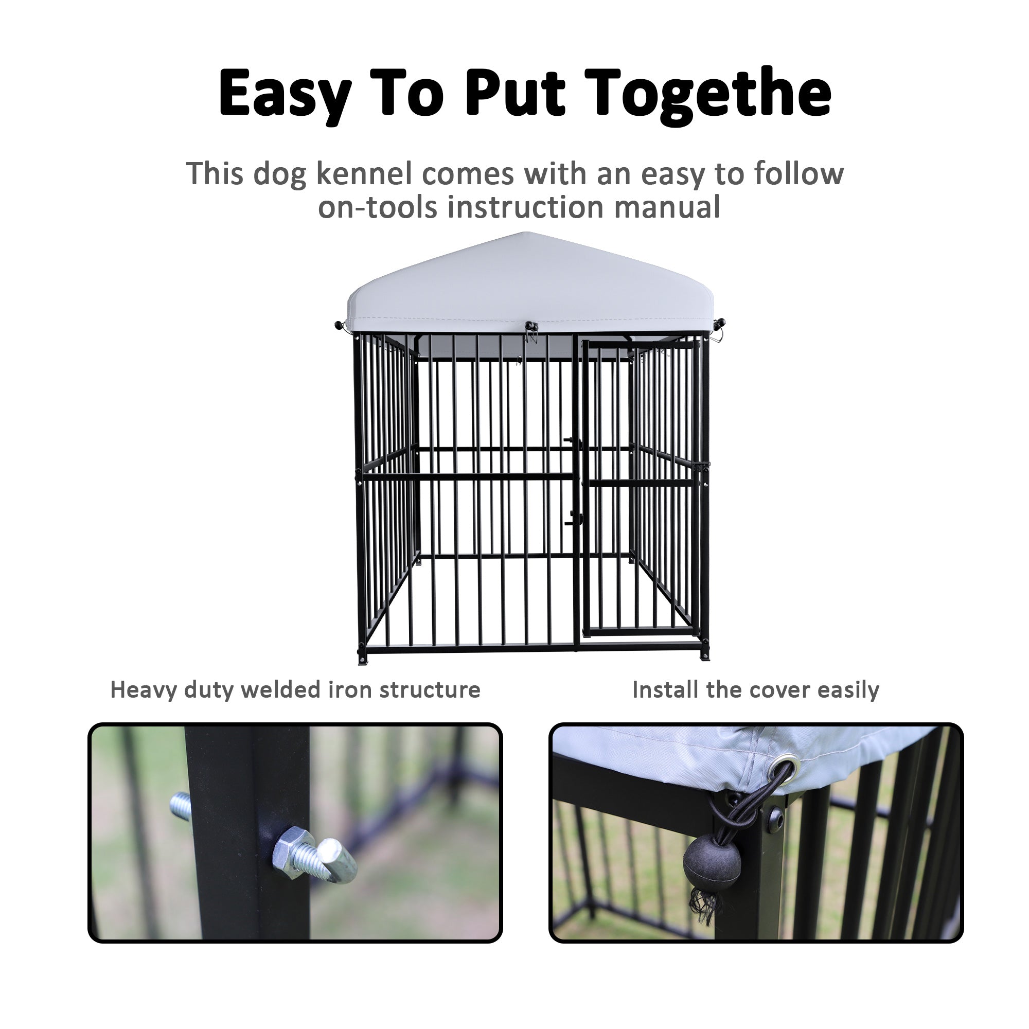 5.9'x4.9'x4.9' Large Dog Outdoor Kennel Pet Playpen with Waterproof Cover and Secure Lock, Black