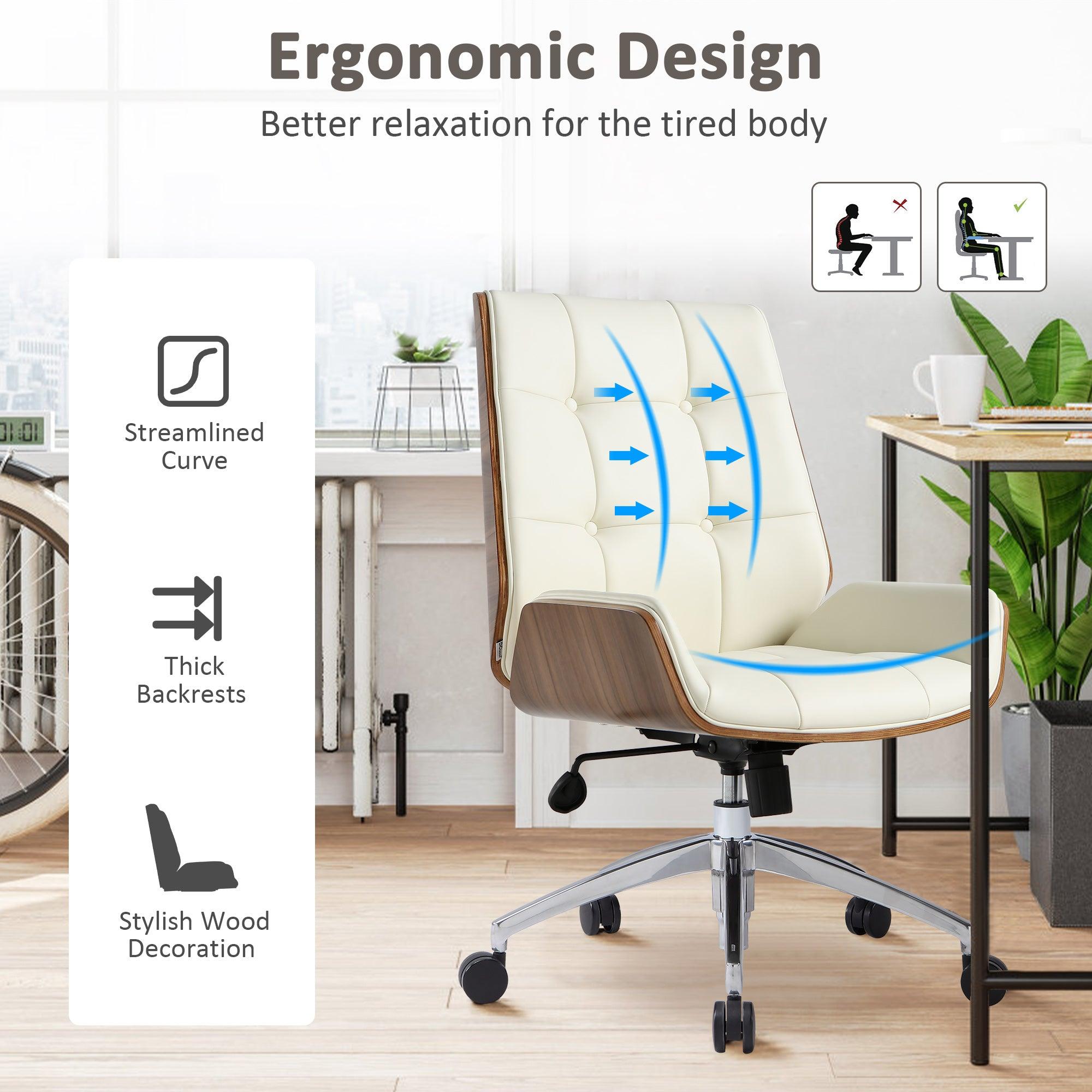 Executive Ergonomic Office Leather Chairs with Tilt and Height Adjustable, Cream White