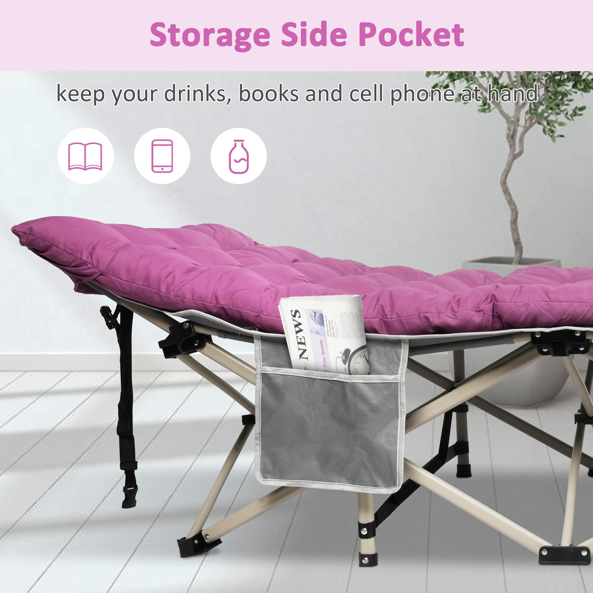 LUCKYERMORE Portable Folding Camping Cots Sleeping Cots with Removable Mattress Carry Bag and Side Pocket