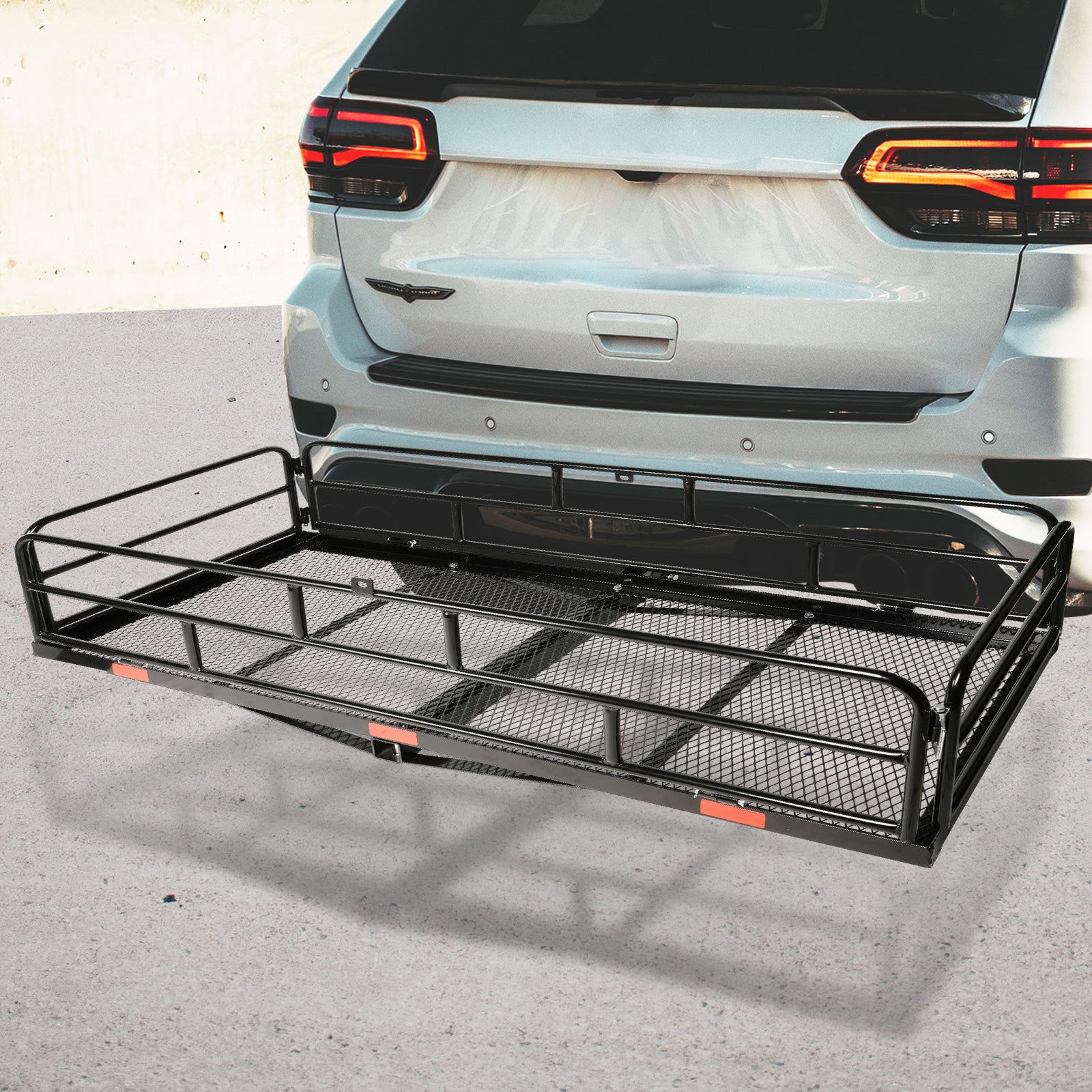 LUCKYERMORE 60"x 24" Hitch Mount Steel Cargo Carrier Basket Folding Cargo Rack with 2" Receiver, Black